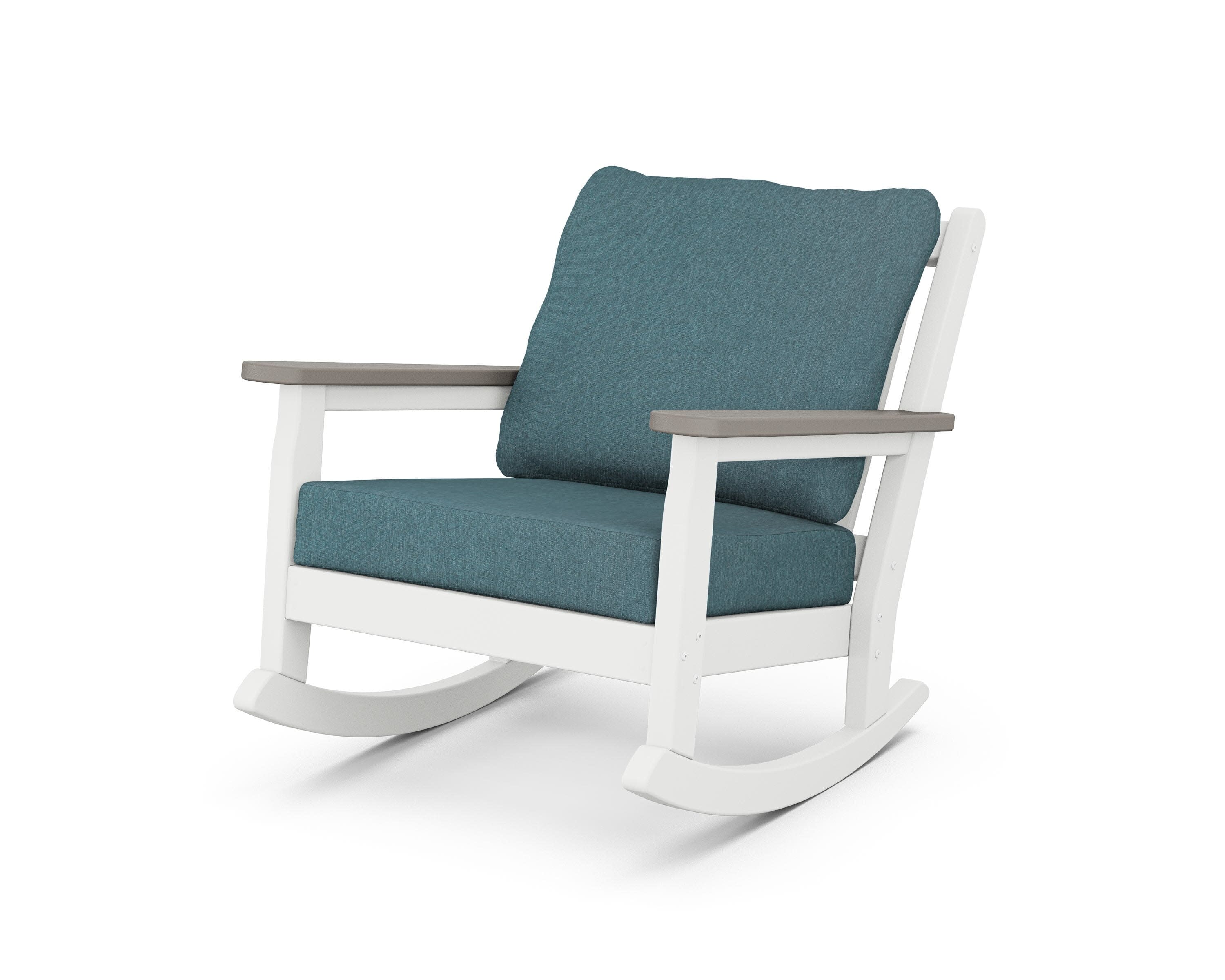 Chippendale Deep Seating Rocking Chair in White / Driftwood / Ocean Teal