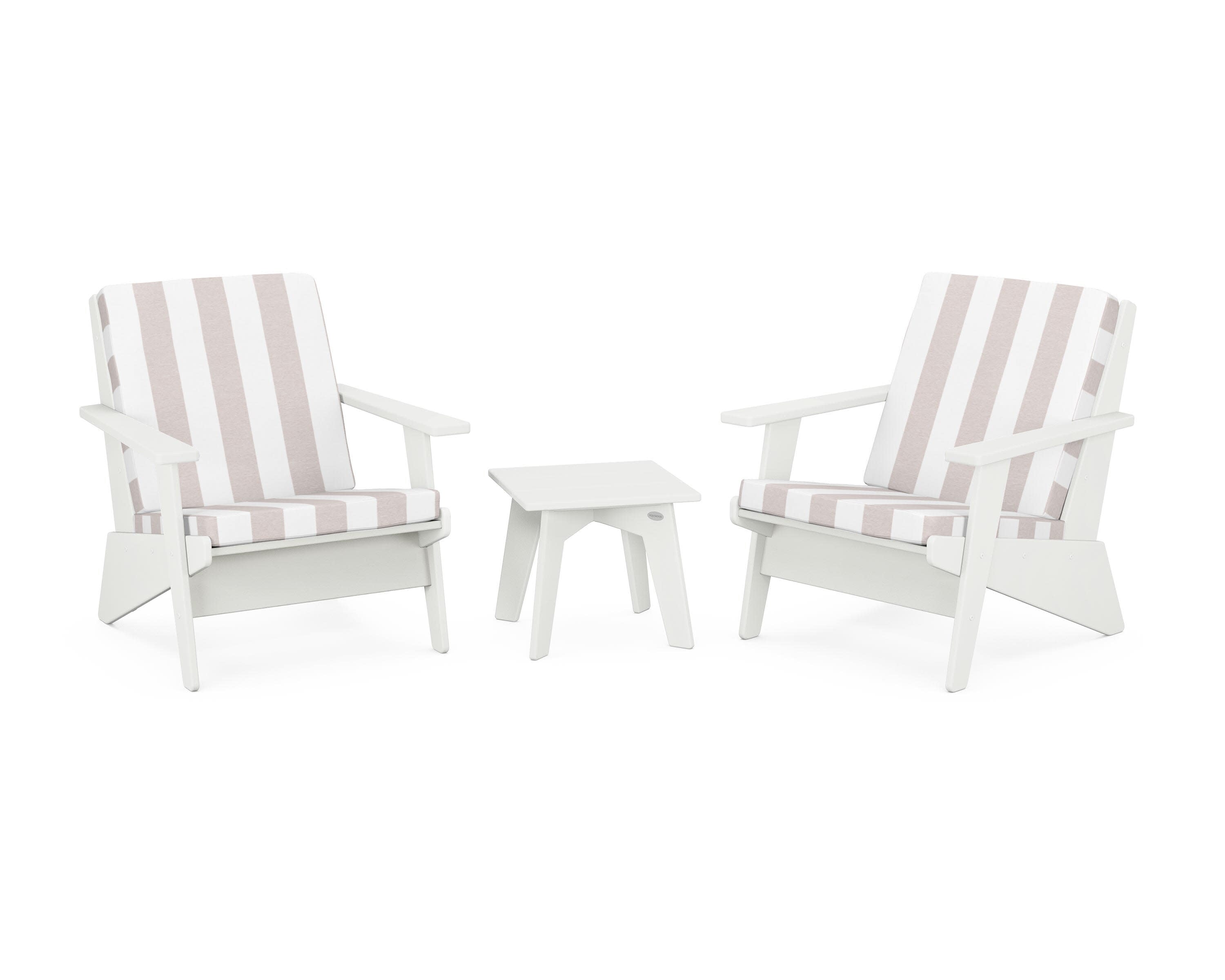 Riviera Modern Lounge 3-Piece Set in Vintage White / Cabana Stripe Dune Burlap