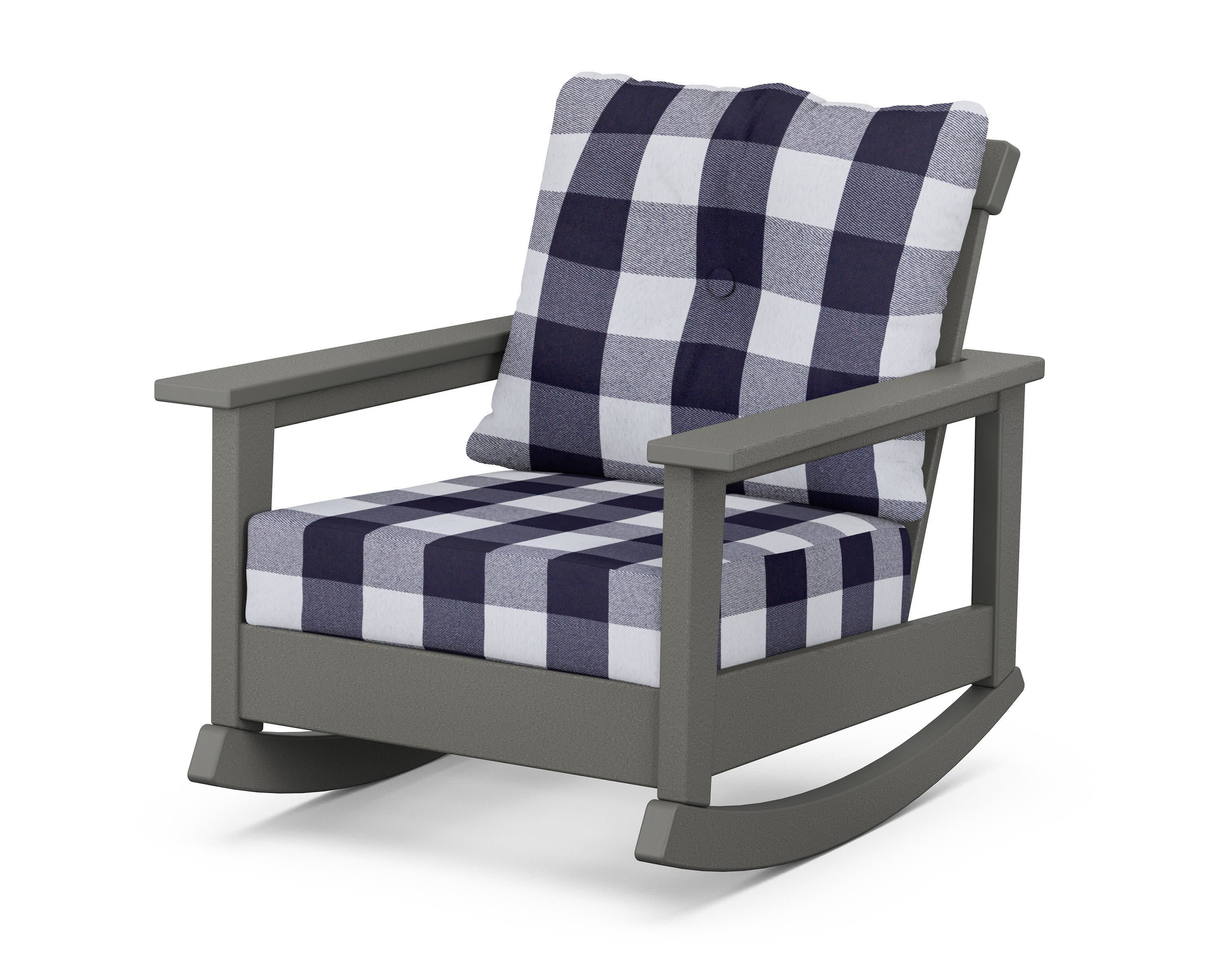 Prescott Deep Seating Rocking Chair in Slate Grey / Buffalo Plaid Navy