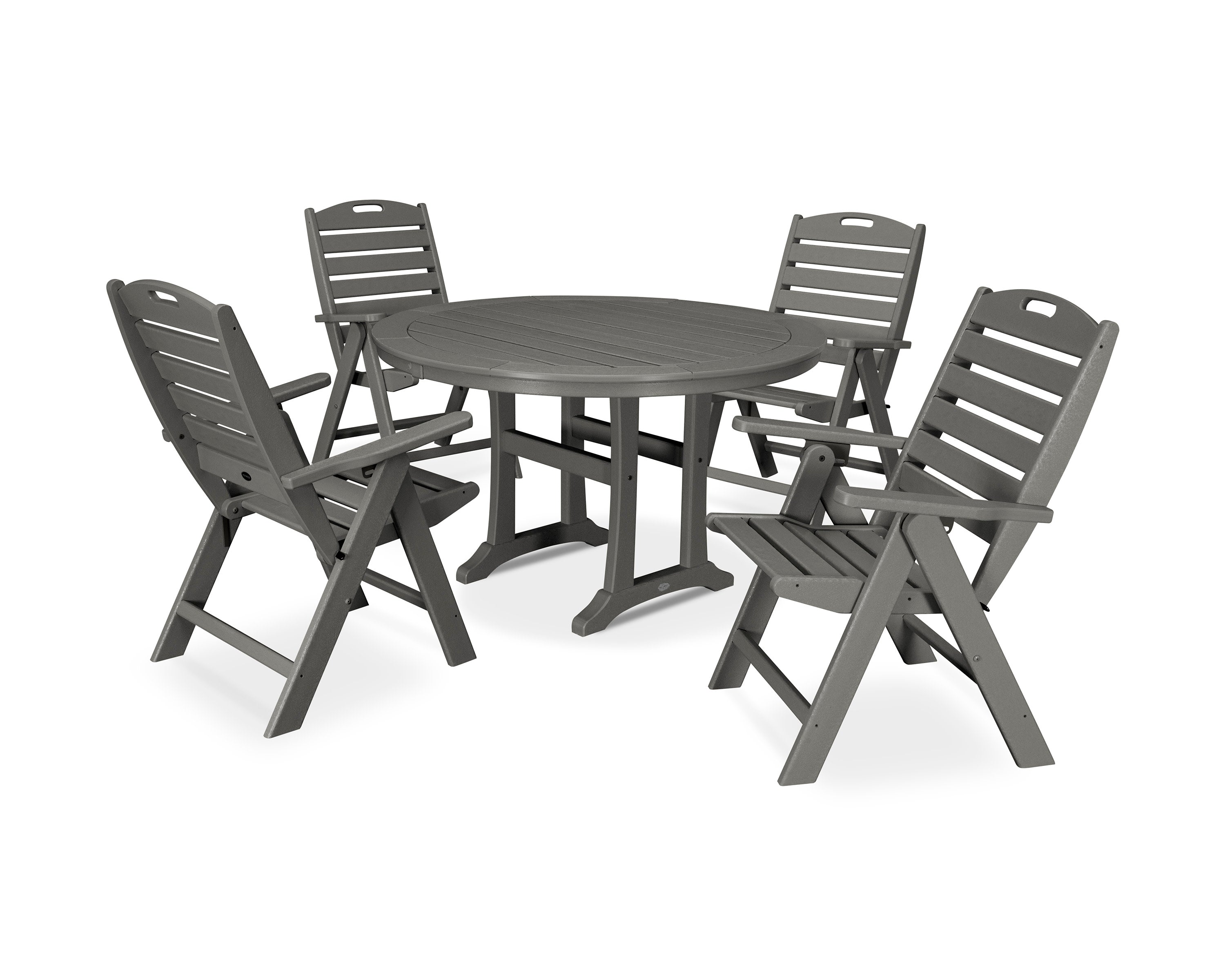 Nautical Highback Chair 5-Piece Round Dining Set with Trestle Legs in Slate Grey