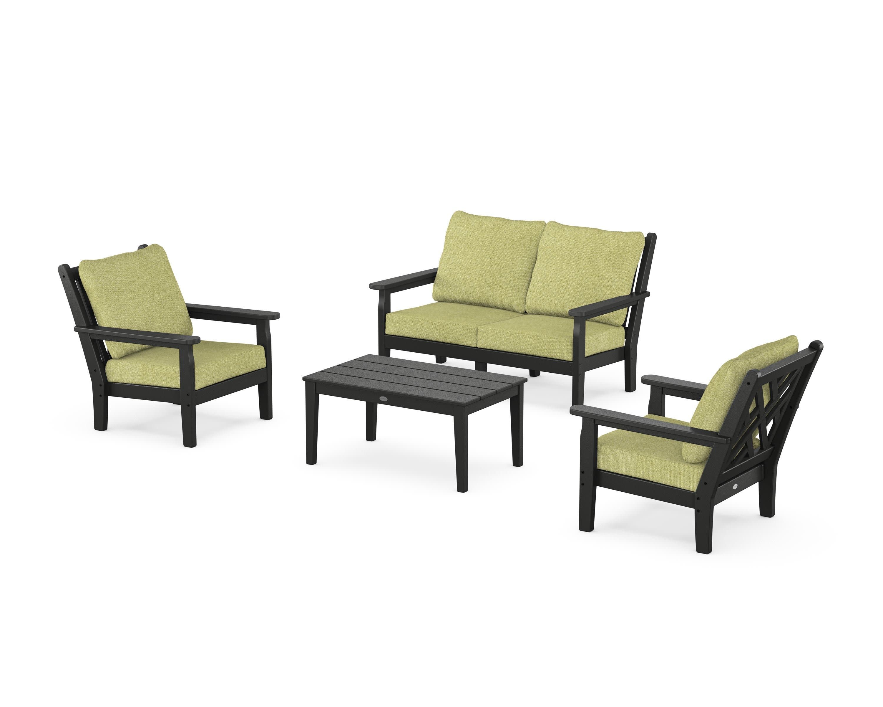Chippendale 4-Piece Deep Seating Set with Loveseat in Black / Chartreuse Boucle