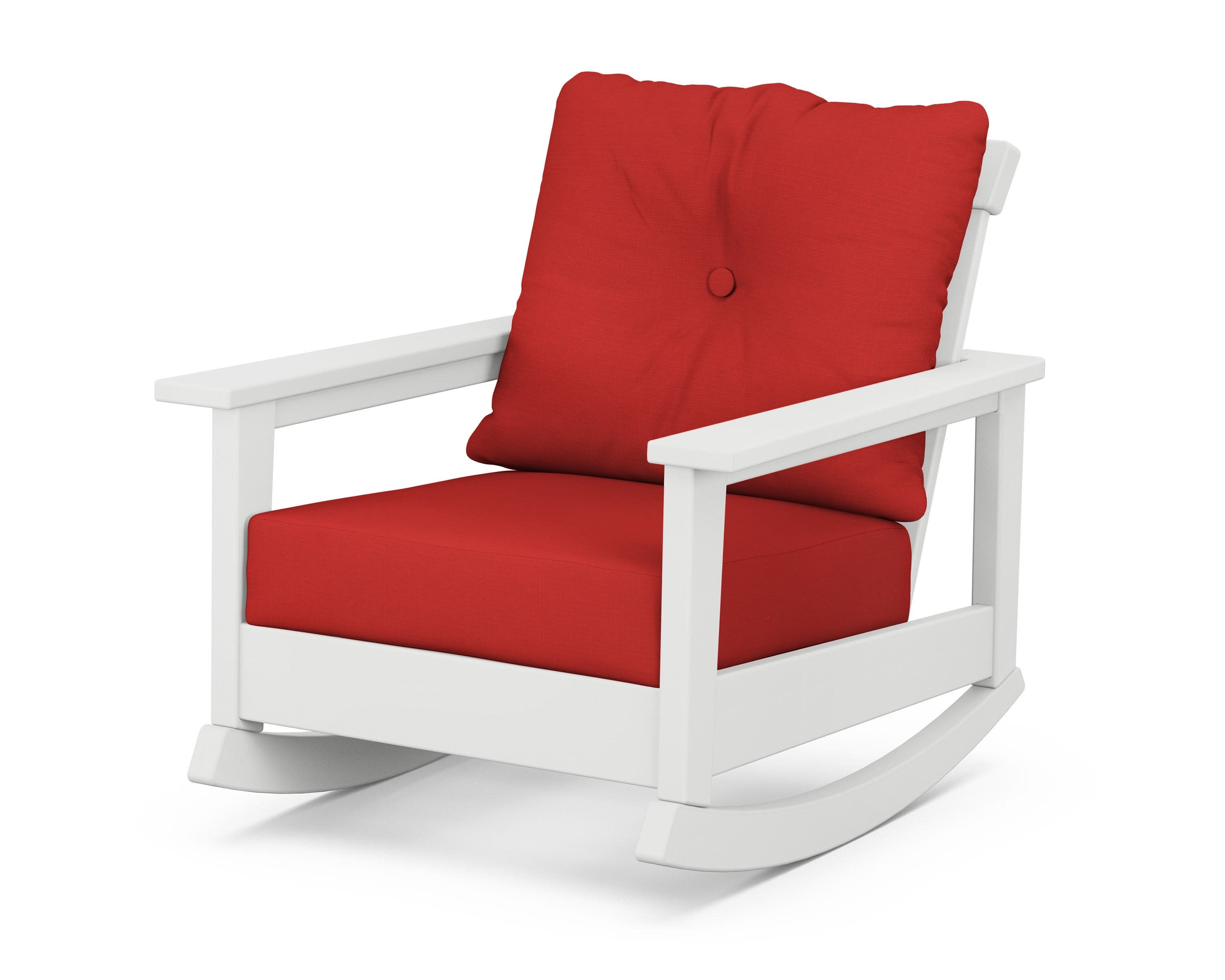 Prescott Deep Seating Rocking Chair in White / Crimson Linen