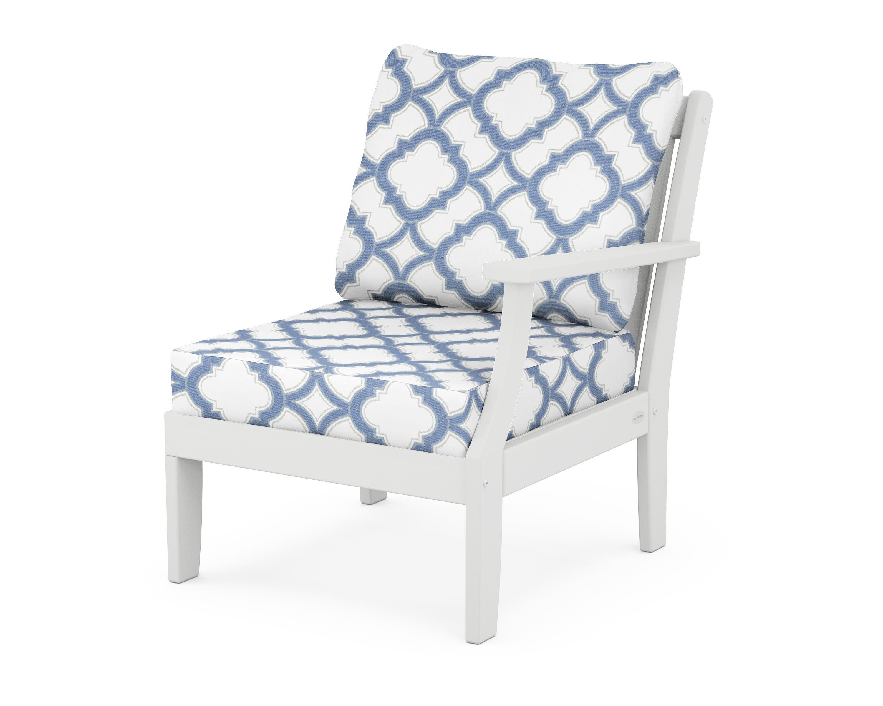 Braxton Modular Right Arm Chair in White / Trellis Sky Blue