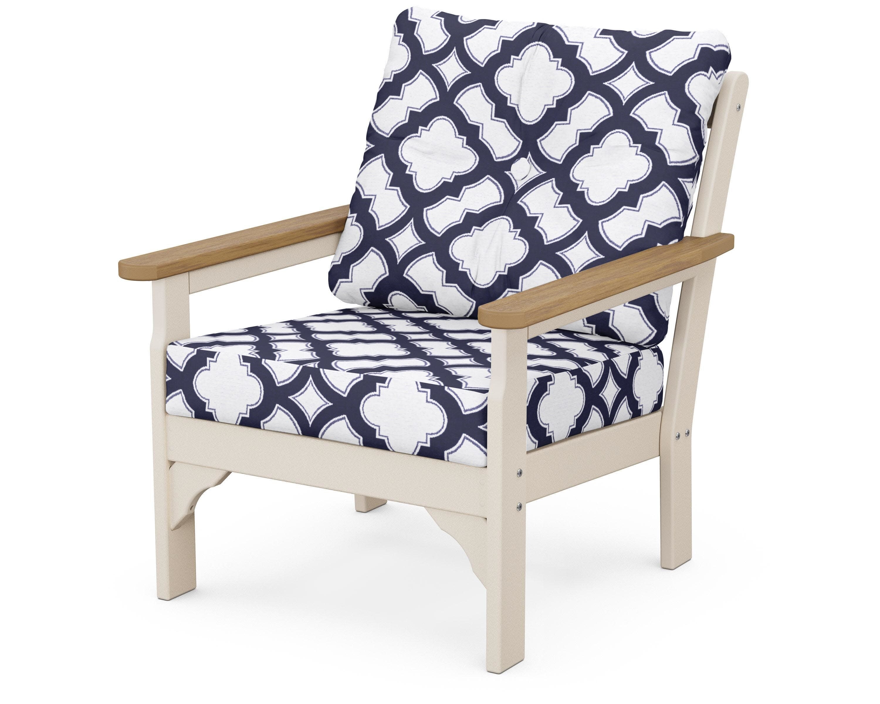 Vineyard Deep Seating Chair in Sand / Natural / Trellis Navy