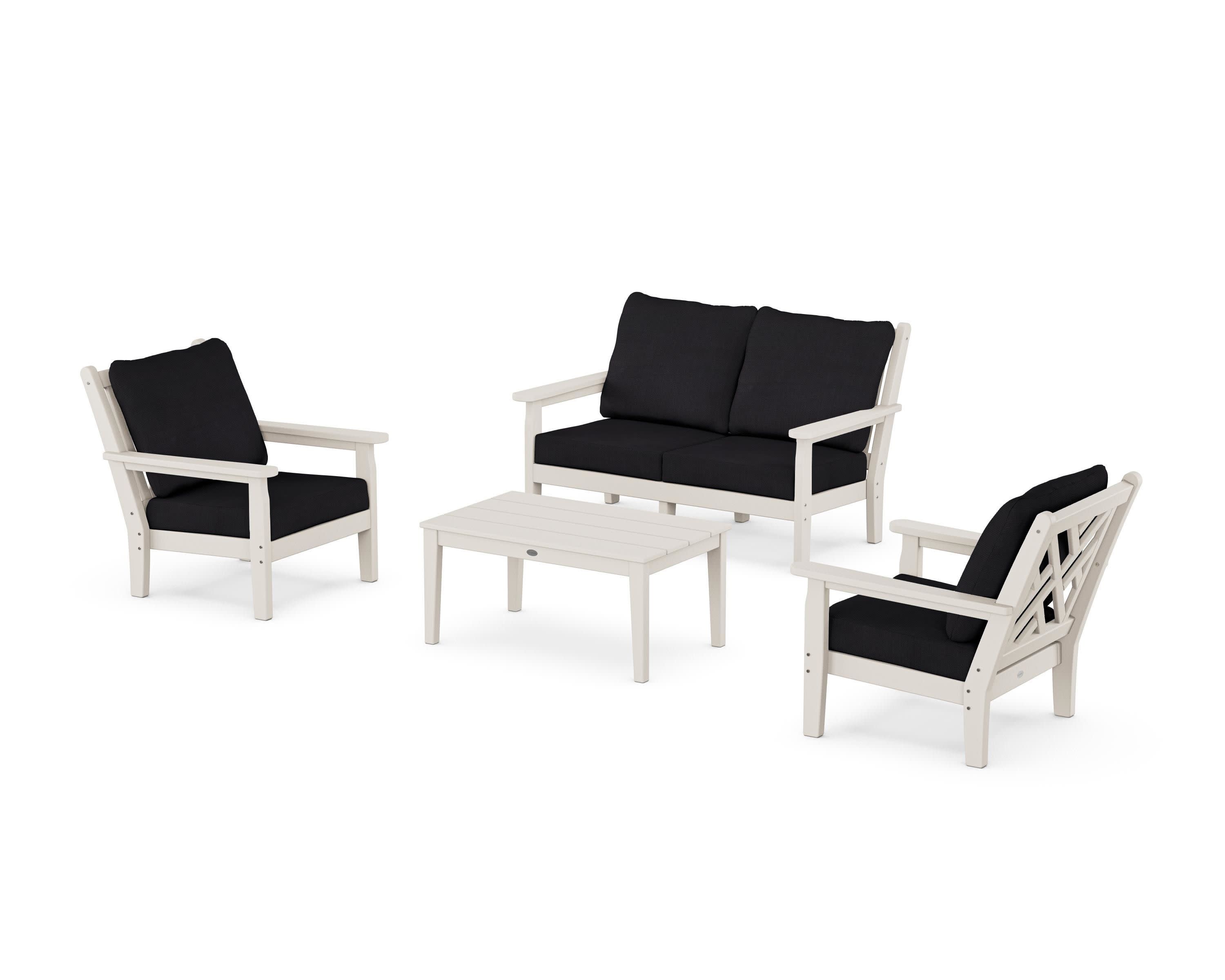 Chippendale 4-Piece Deep Seating Set with Loveseat in Sand / Midnight Linen