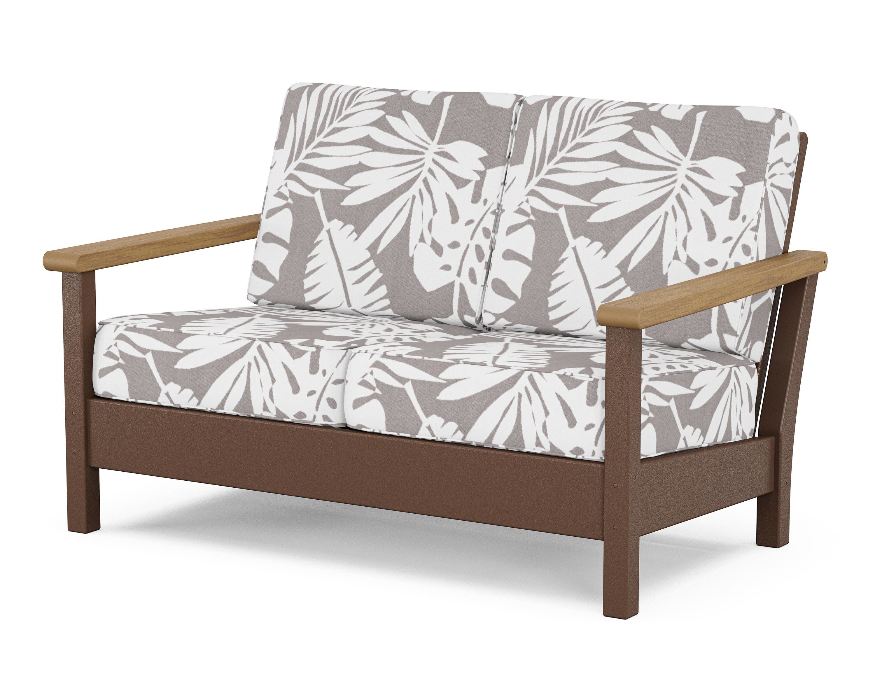 Harbour Deep Seating Loveseat in Mahogany / Natural / Leaf Grey Mist