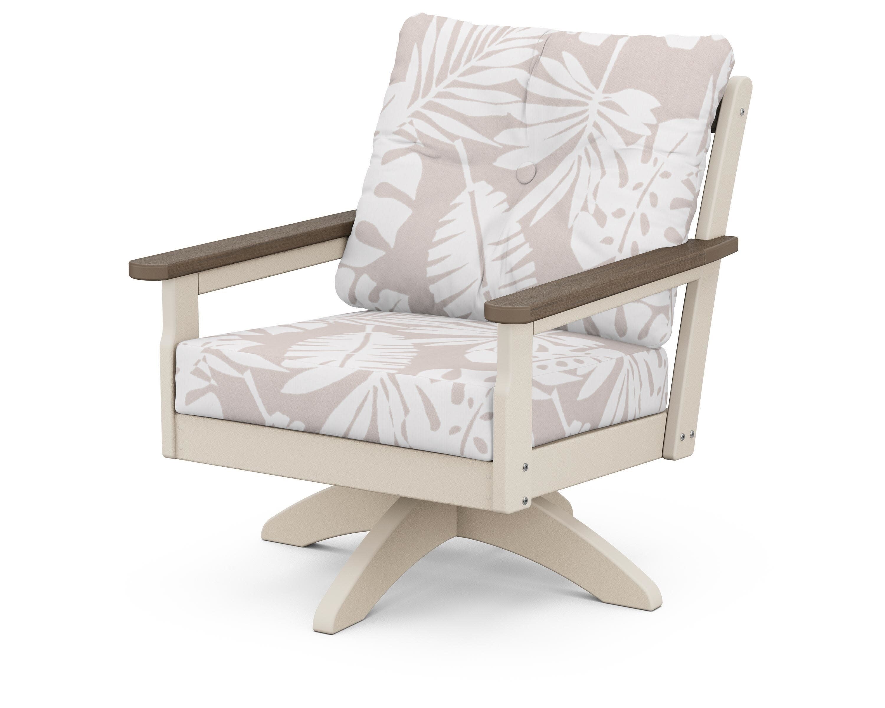 Vineyard Deep Seating Swivel Chair in Sand / Kona / Leaf Dune Burlap