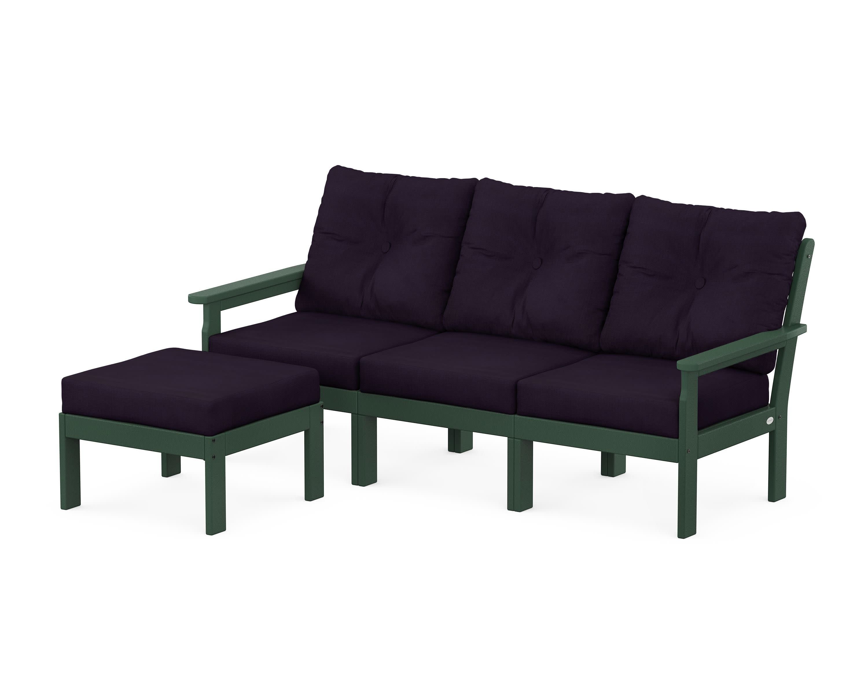 Vineyard 4-Piece Sectional with Ottoman in Green / Navy Linen