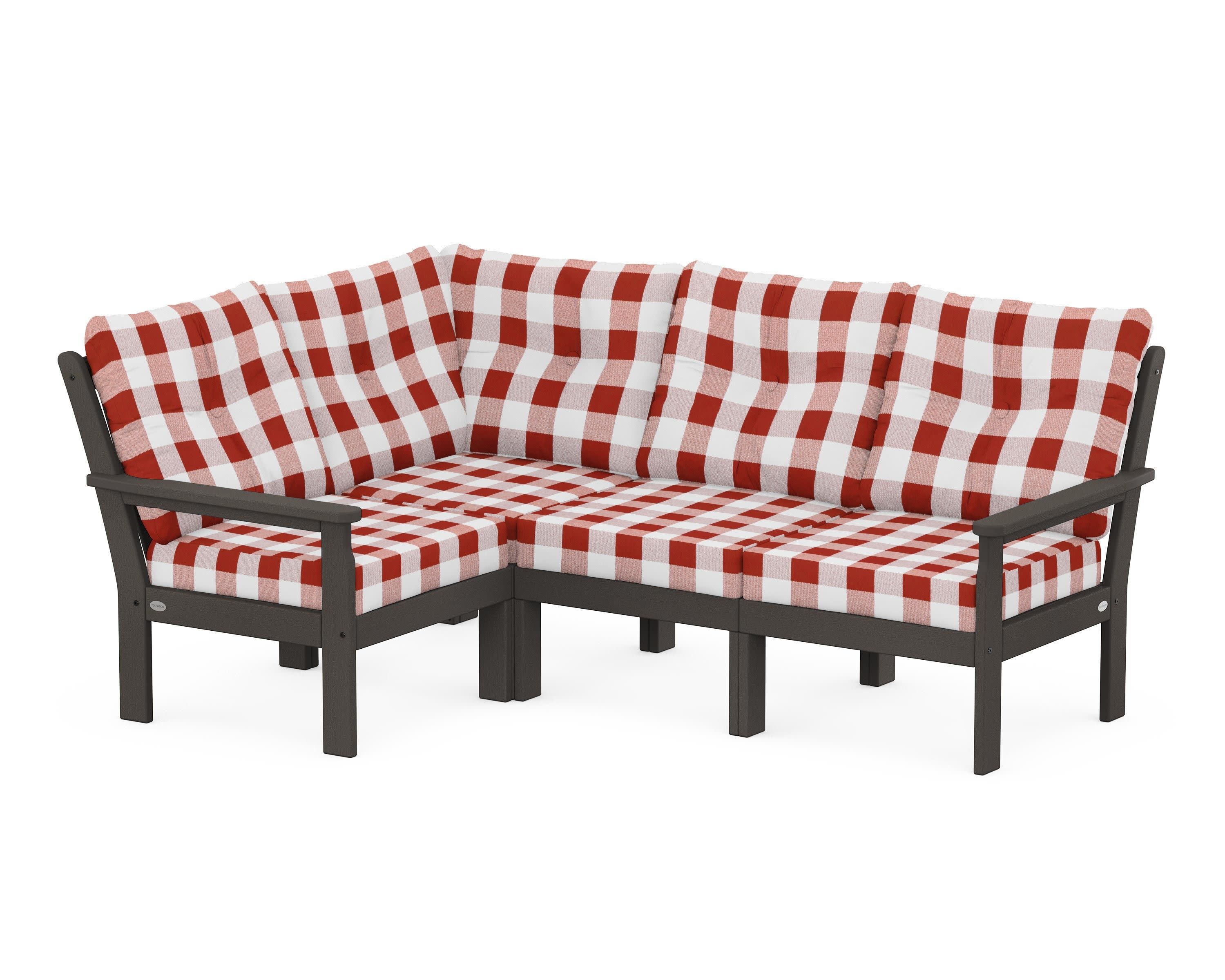 Vineyard 4-Piece Sectional in Vintage Coffee / Buffalo Plaid Crimson