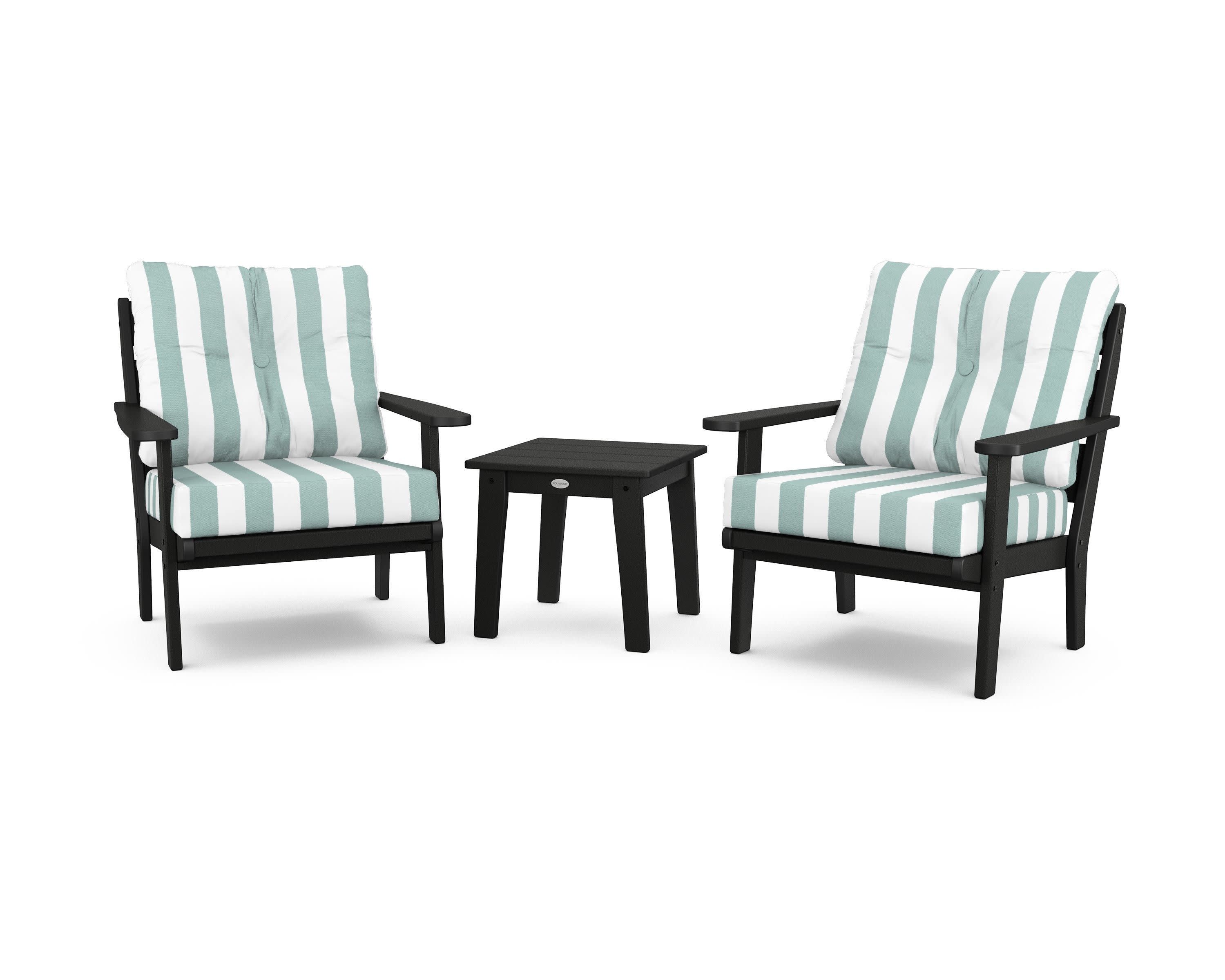 Lakeside 3-Piece Deep Seating Chair Set in Black / Cabana Stripe Glacier Spa