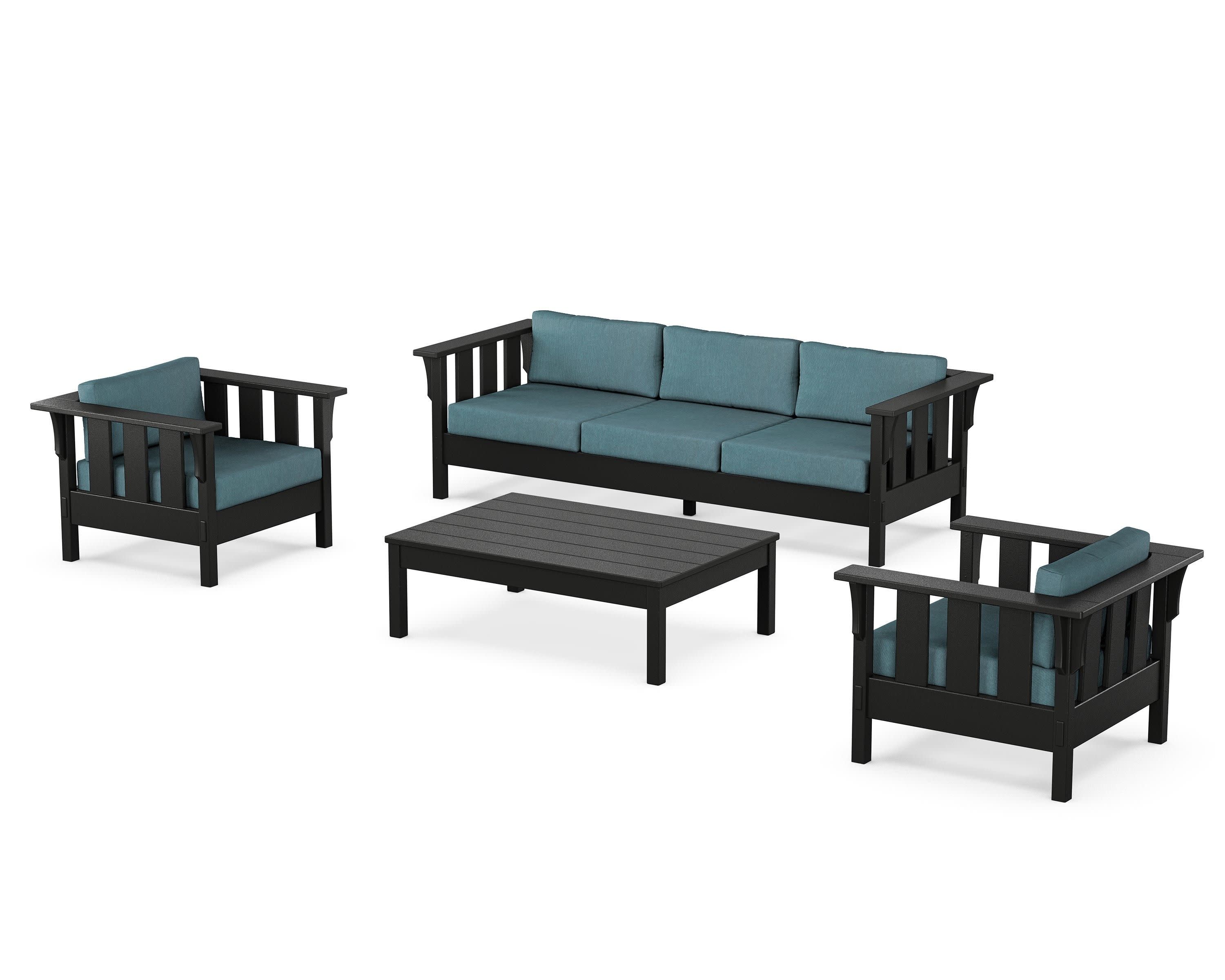 Acadia 4-Piece Deep Seating Set with Sofa in Black / Ocean Teal