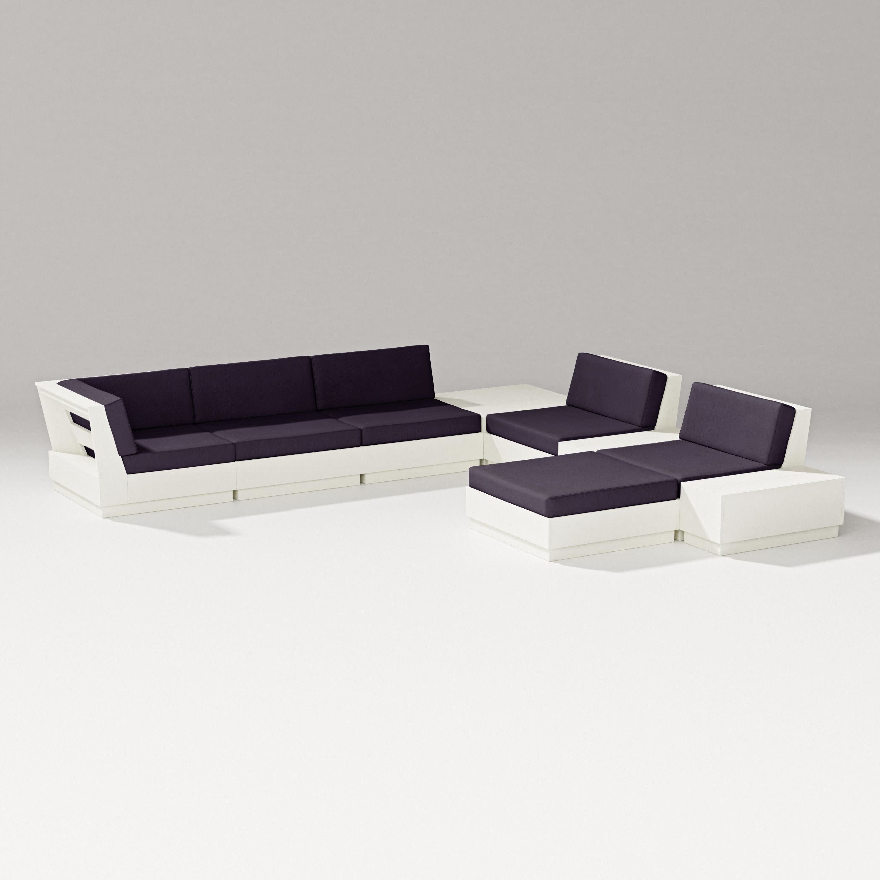Elevate 9-Piece Conversation Sectional in Vintage White / Navy Linen