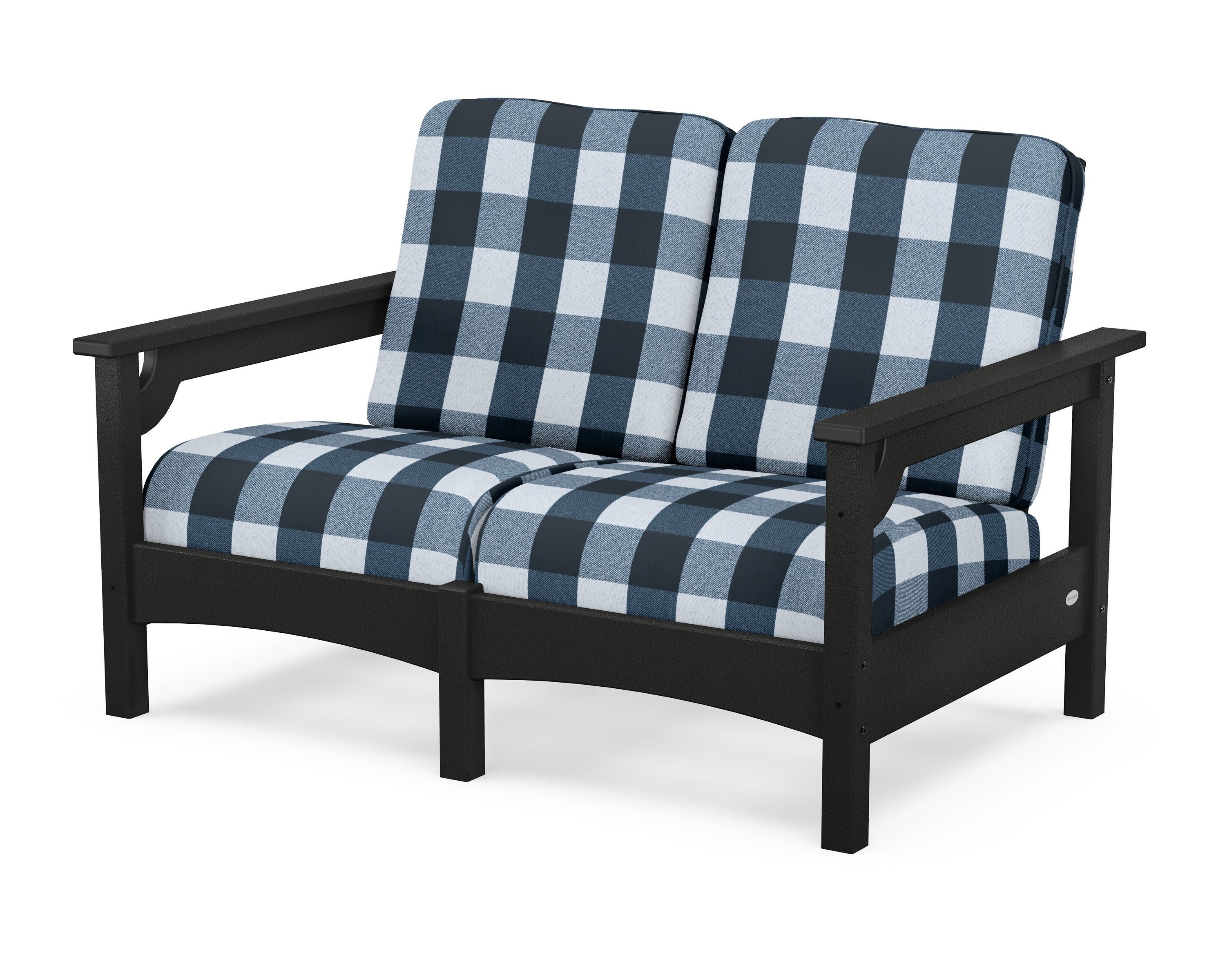 Club Loveseat in Black / Buffalo Plaid Marine Indigo