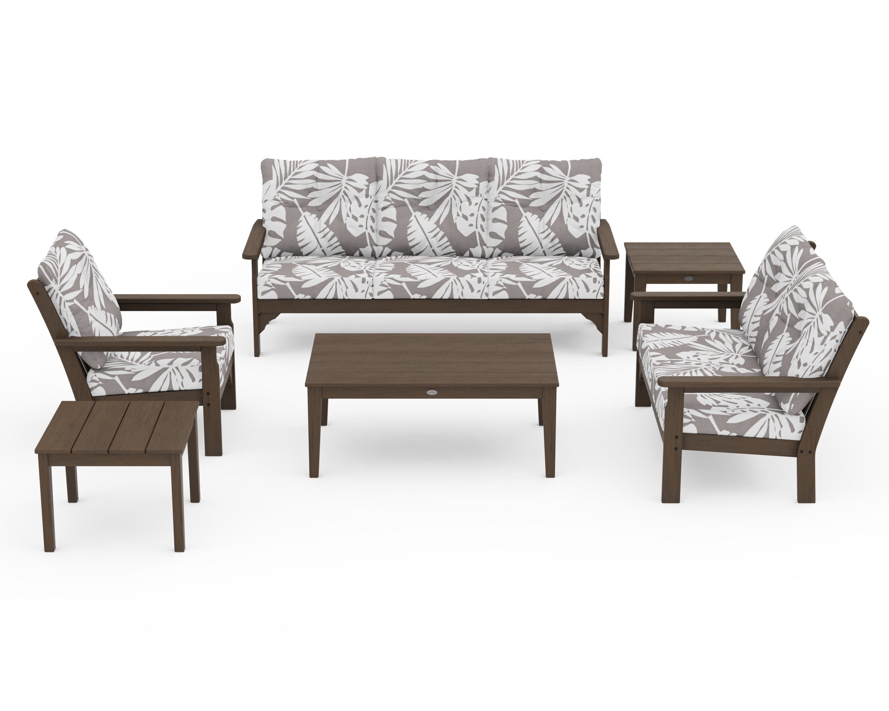 Vineyard 6-Piece Deep Seating Set in Kona / Leaf Grey Mist
