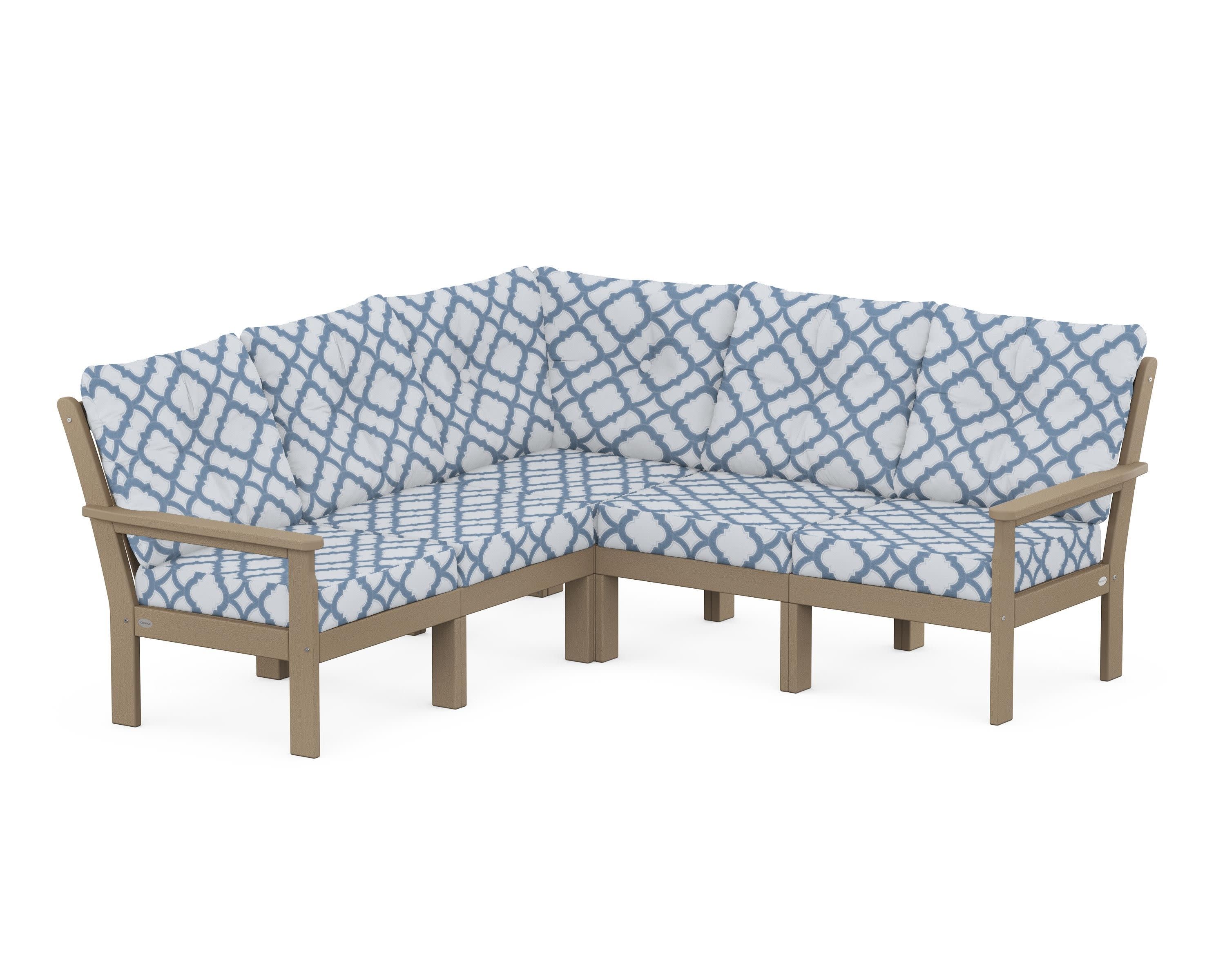 Vineyard 5-Piece Sectional in Vintage Sahara / Trellis Sky Blue