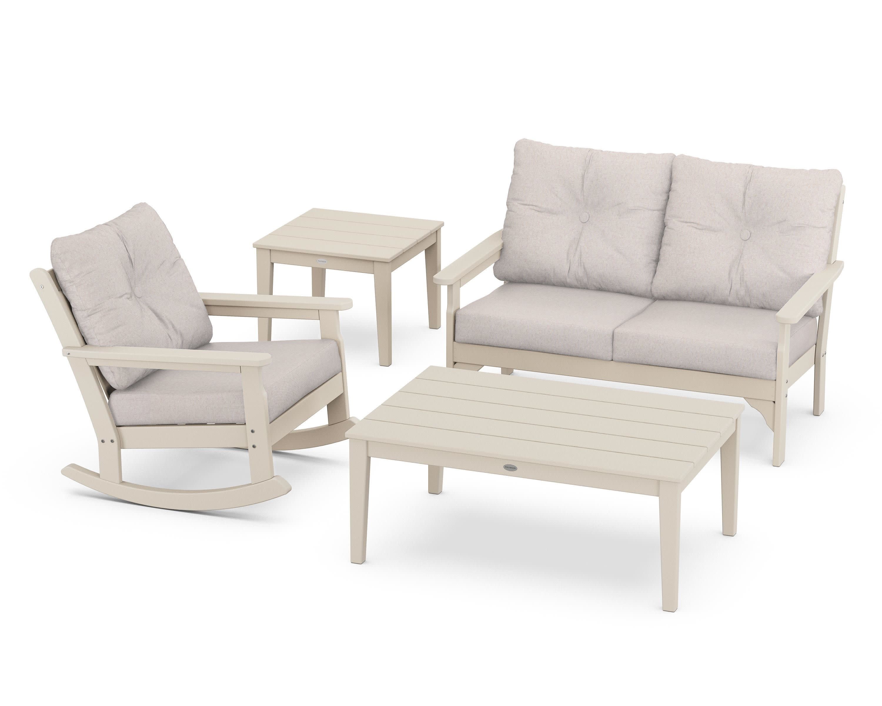 Vineyard 4-Piece Deep Seating Rocker Set in Sand / Dune Burlap