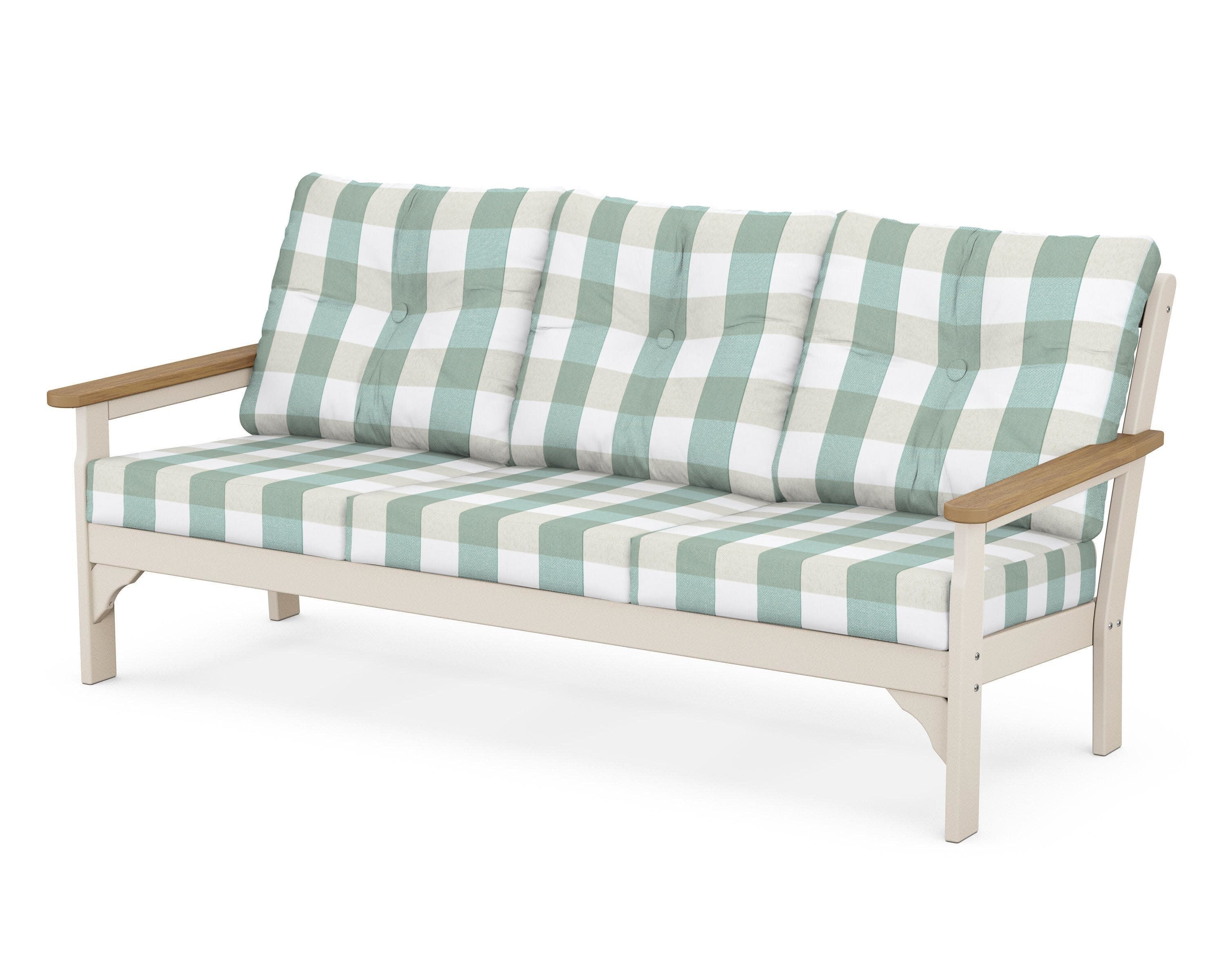 Vineyard Deep Seating Sofa in Sand / Natural / Buffalo Plaid Glacier Spa