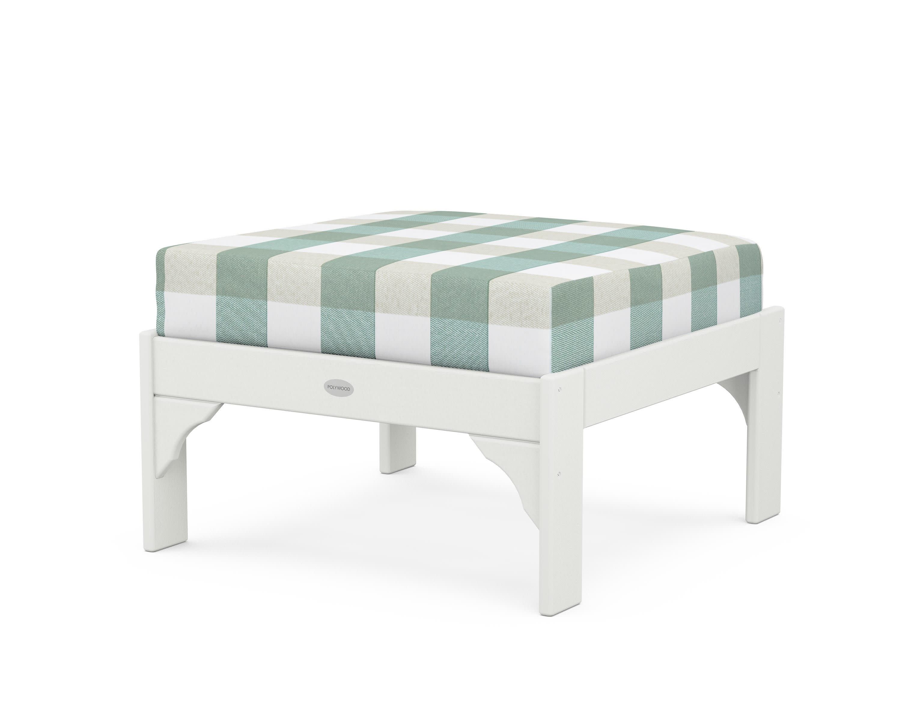 Vineyard Deep Seating Ottoman in Vintage White / Buffalo Plaid Glacier Spa