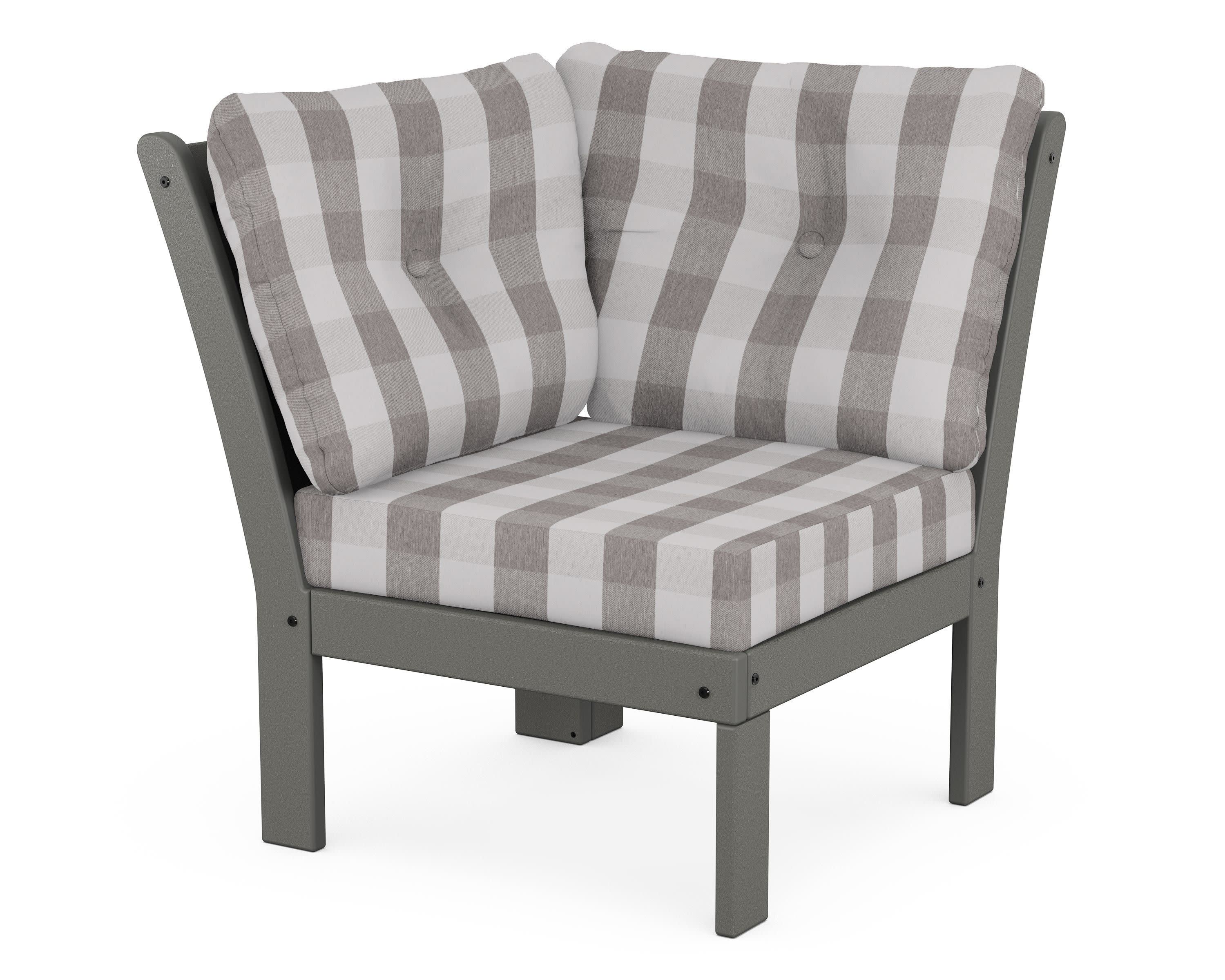 Vineyard Modular Corner Chair in Slate Grey / Buffalo Plaid Grey Mist