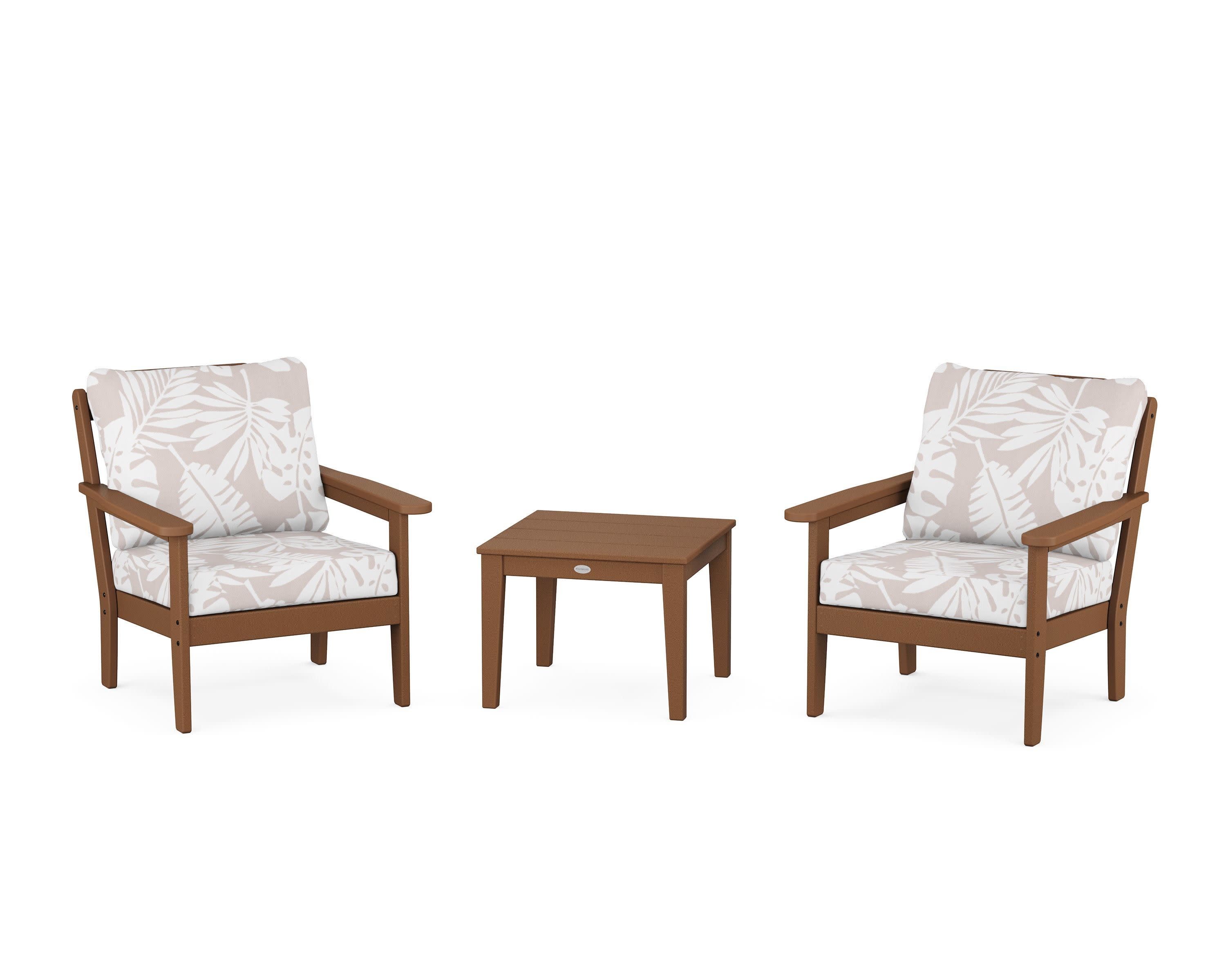 Cottage 3-Piece Deep Seating Set in Teak / Leaf Dune Burlap