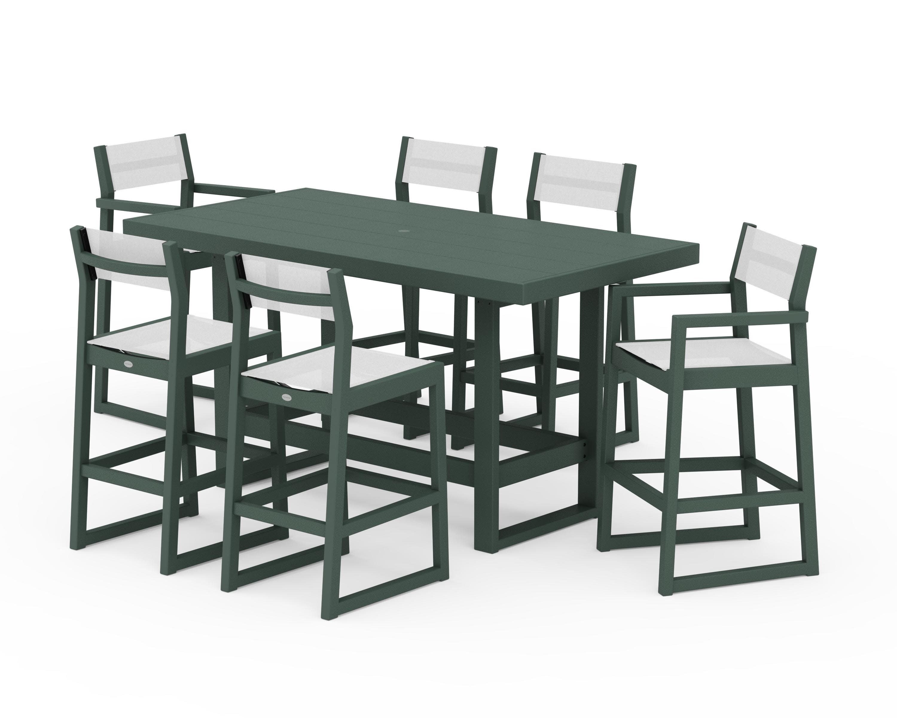 EDGE Sling 7-Piece Bar Table Set in Green / White Sling