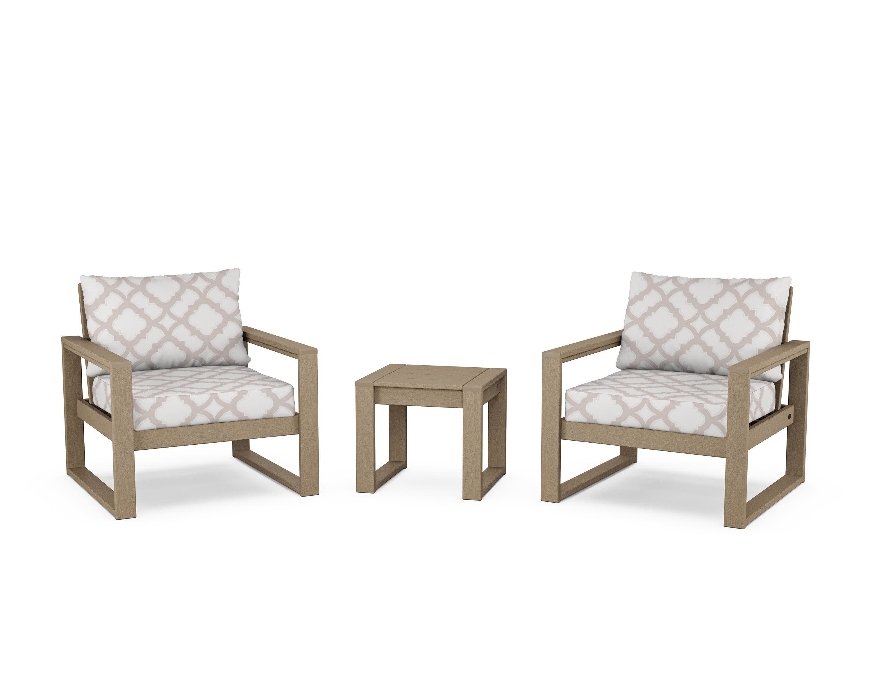 EDGE Sectional 3-Piece Deep Seating Set in Vintage Sahara / Trellis Dune Burlap
