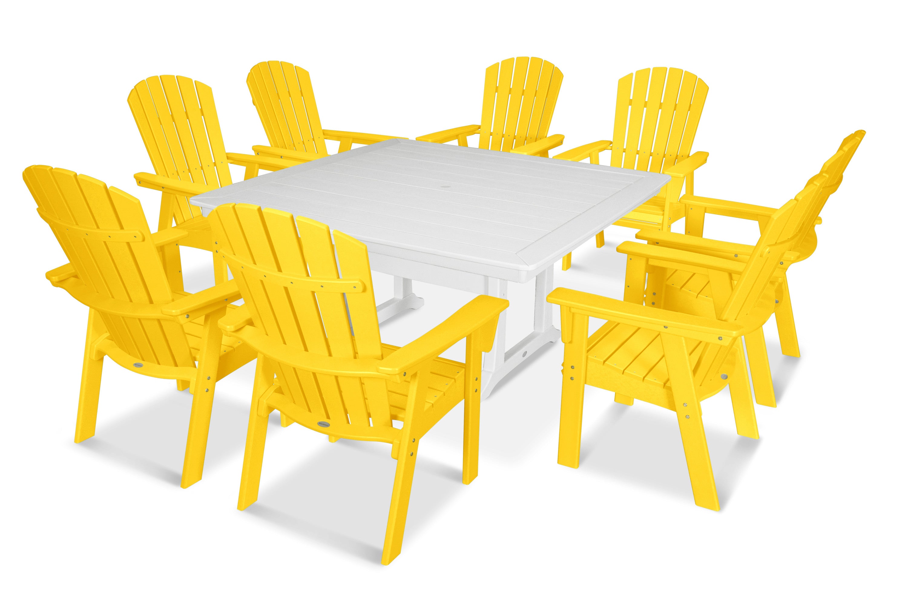 Nautical Adirondack 9-Piece Trestle Dining Set in Lemon / White