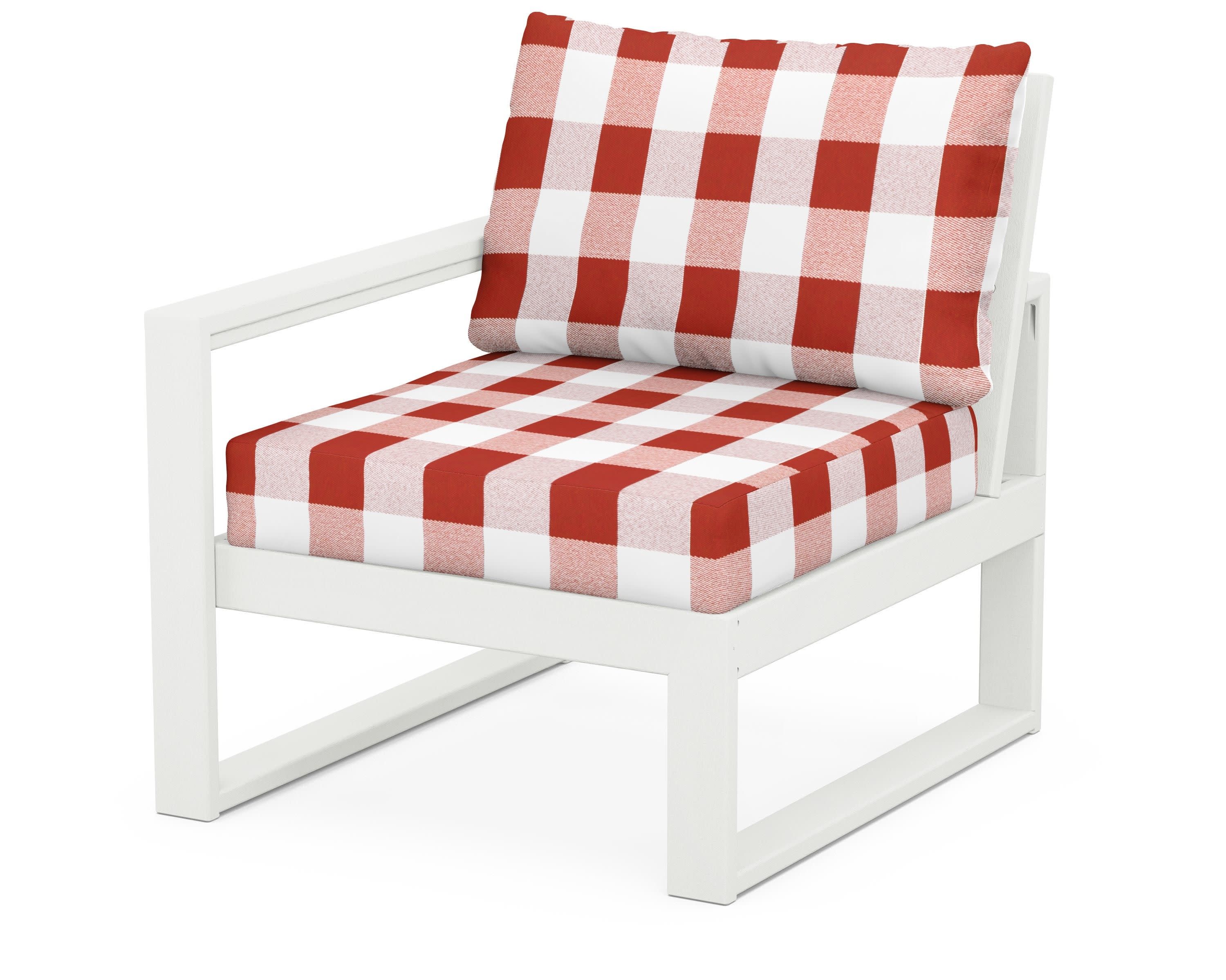 EDGE Modular Left Arm Chair in Vintage White / Buffalo Plaid Crimson