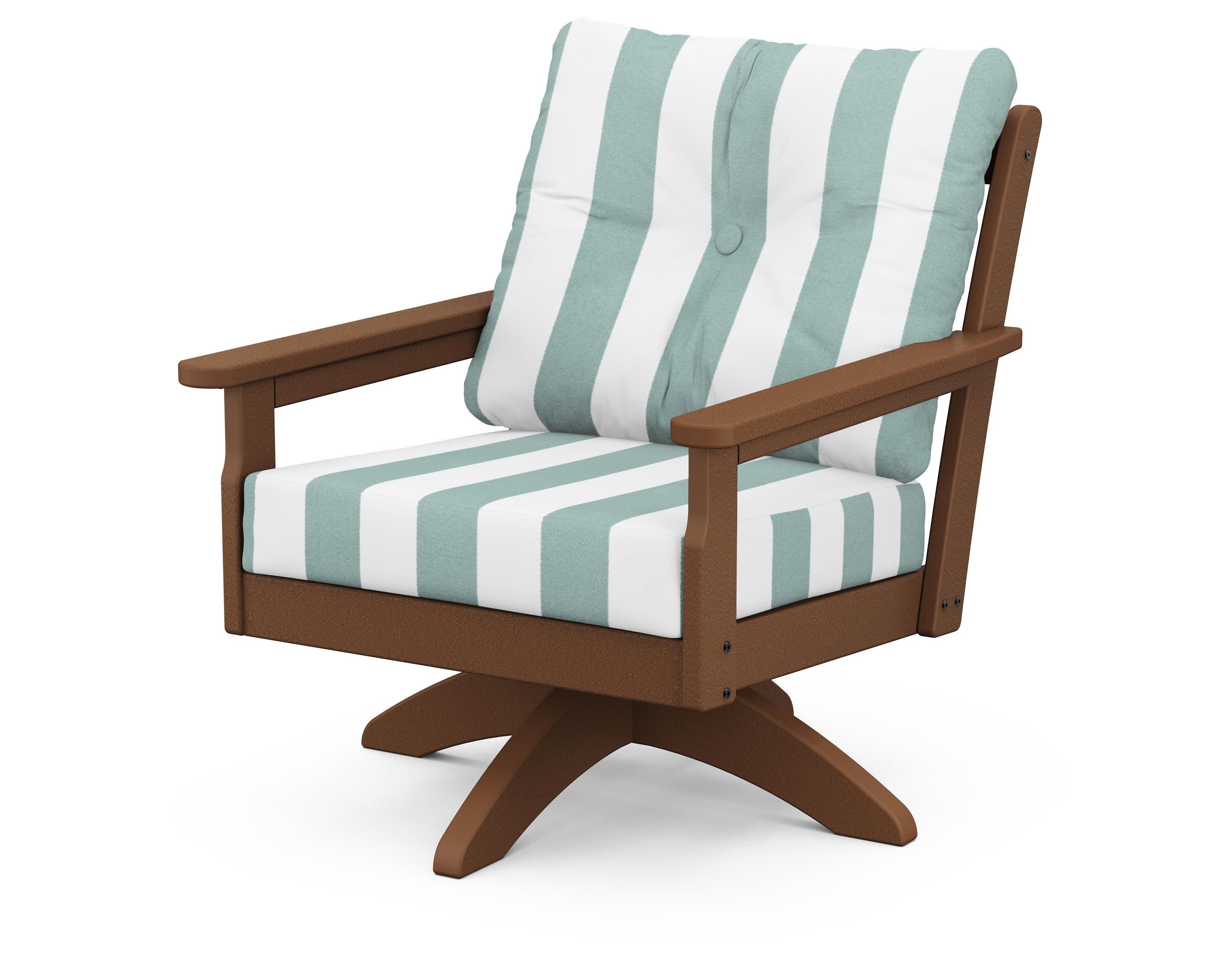 Vineyard Deep Seating Swivel Chair in Teak / Cabana Stripe Glacier Spa