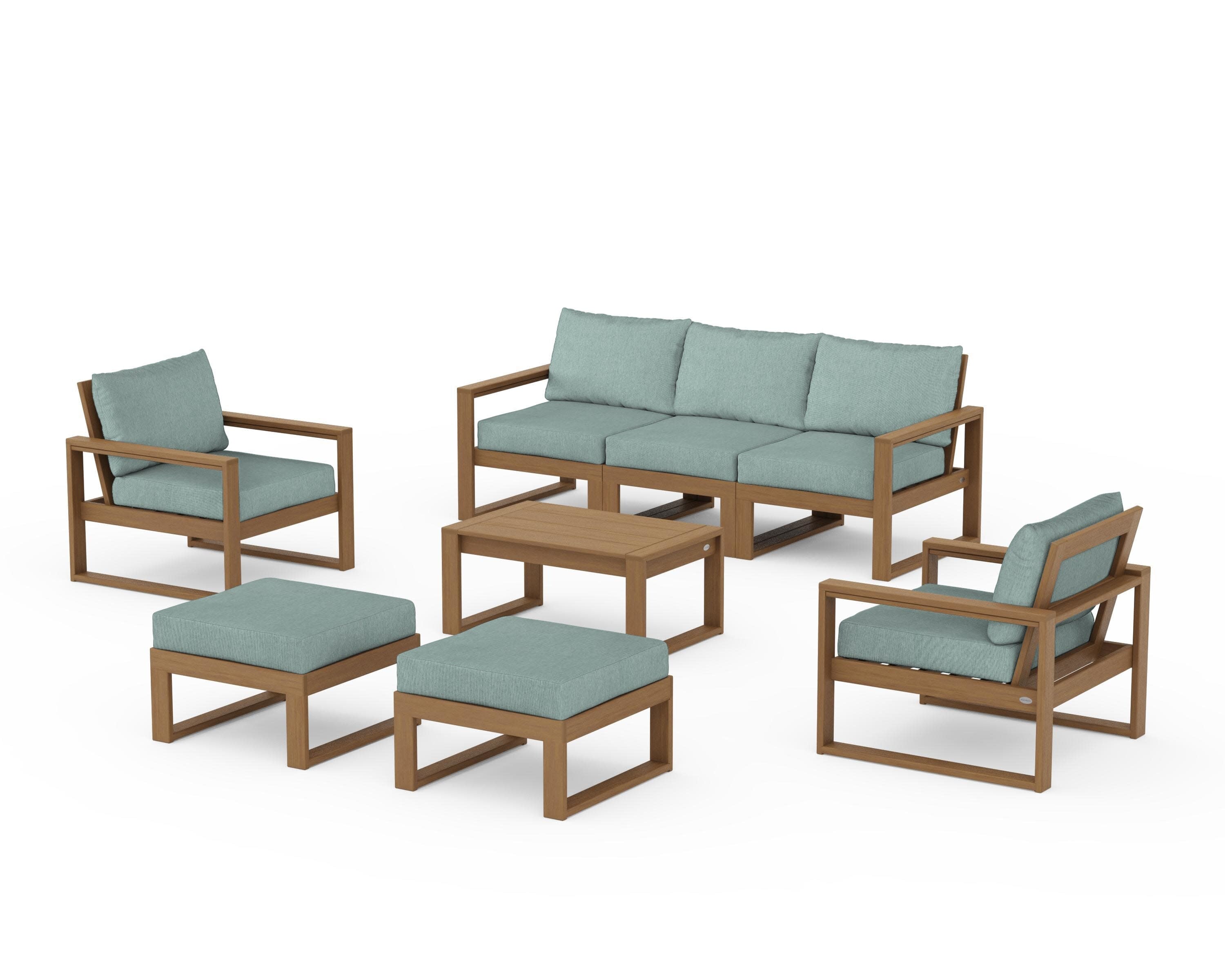 EDGE Sectional 8-Piece Lounge Sofa Set in Natural / Glacier Spa