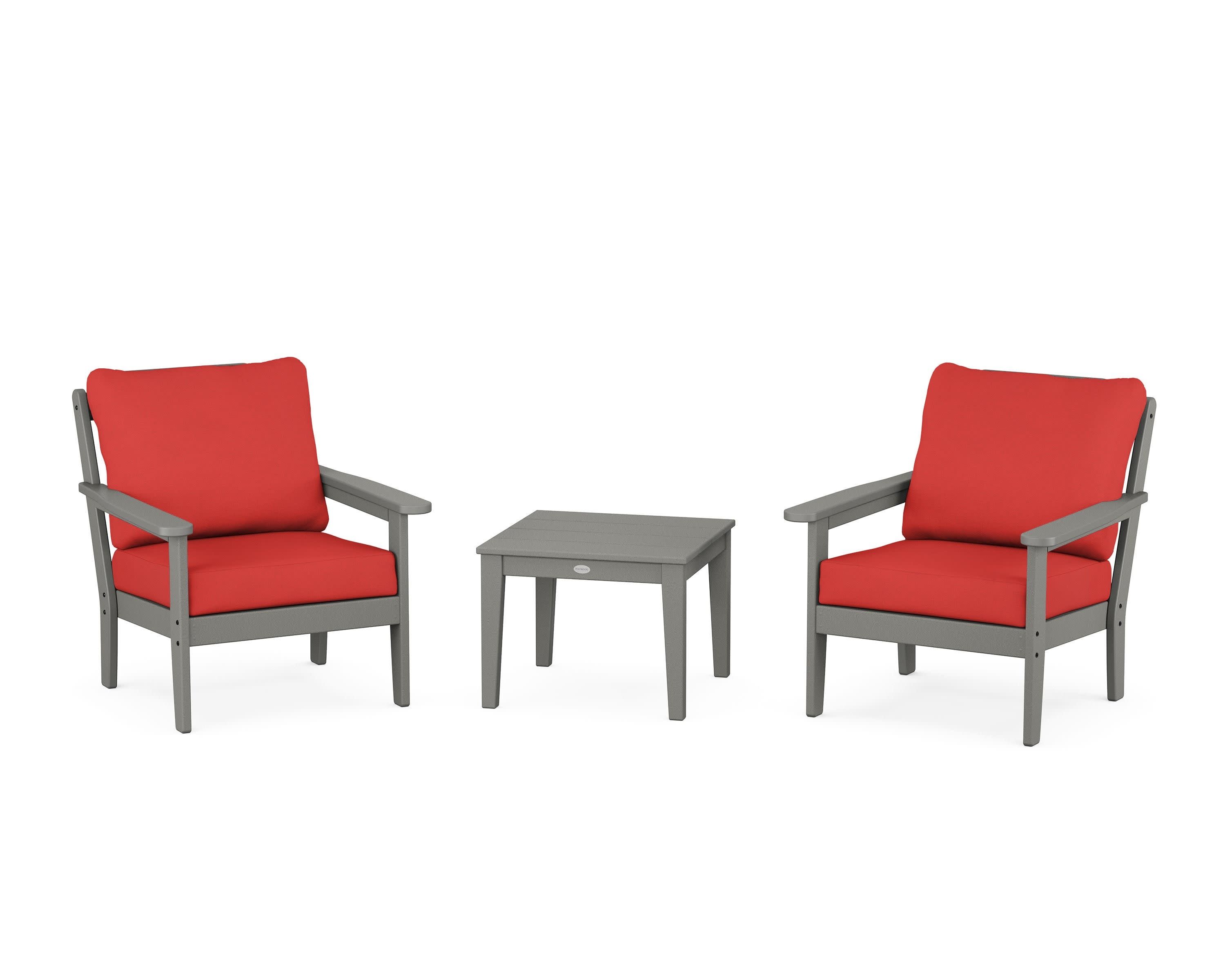 Cottage 3-Piece Deep Seating Set in Slate Grey / Crimson Linen