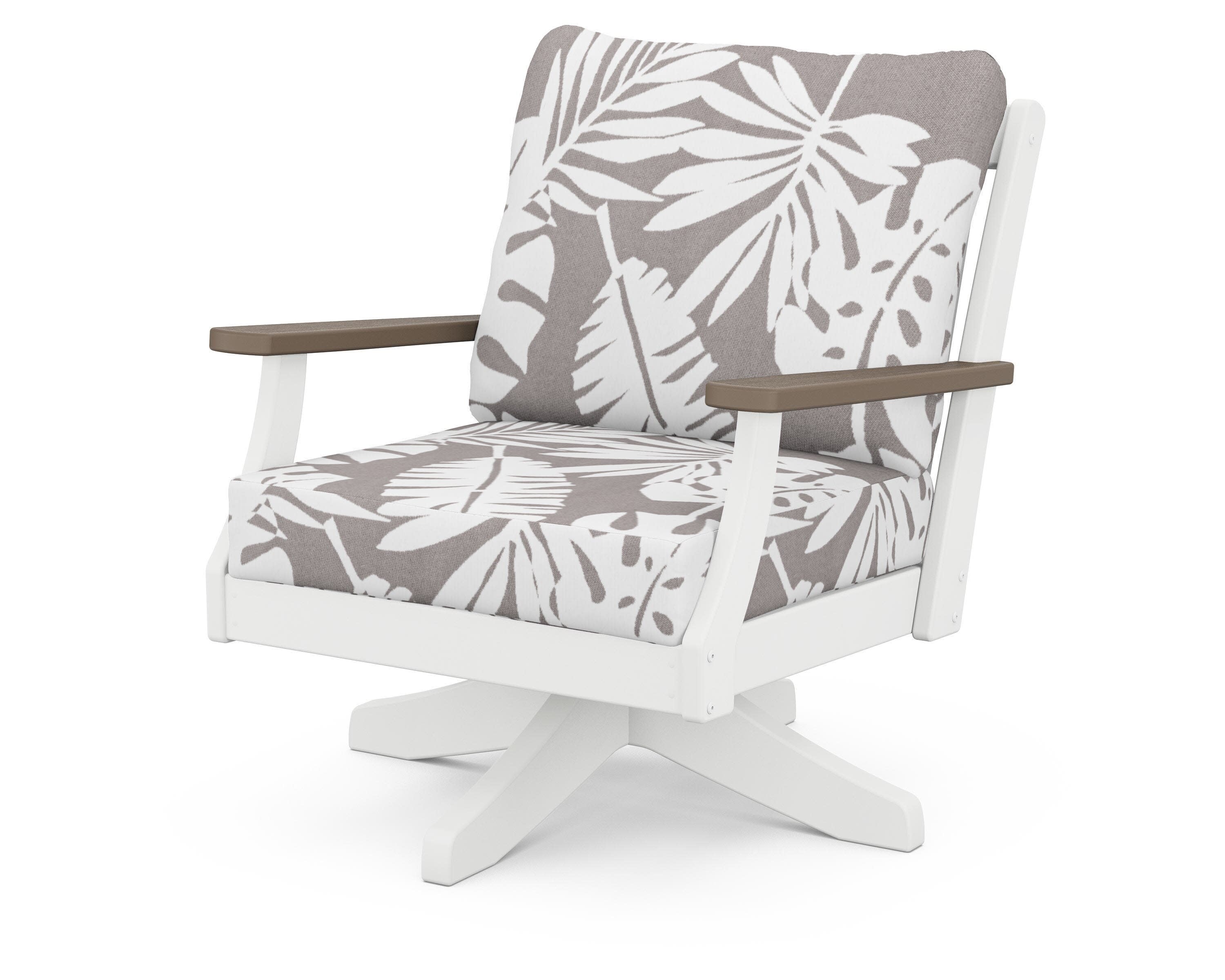 Braxton Deep Seating Swivel Chair in White / Kona / Leaf Grey Mist