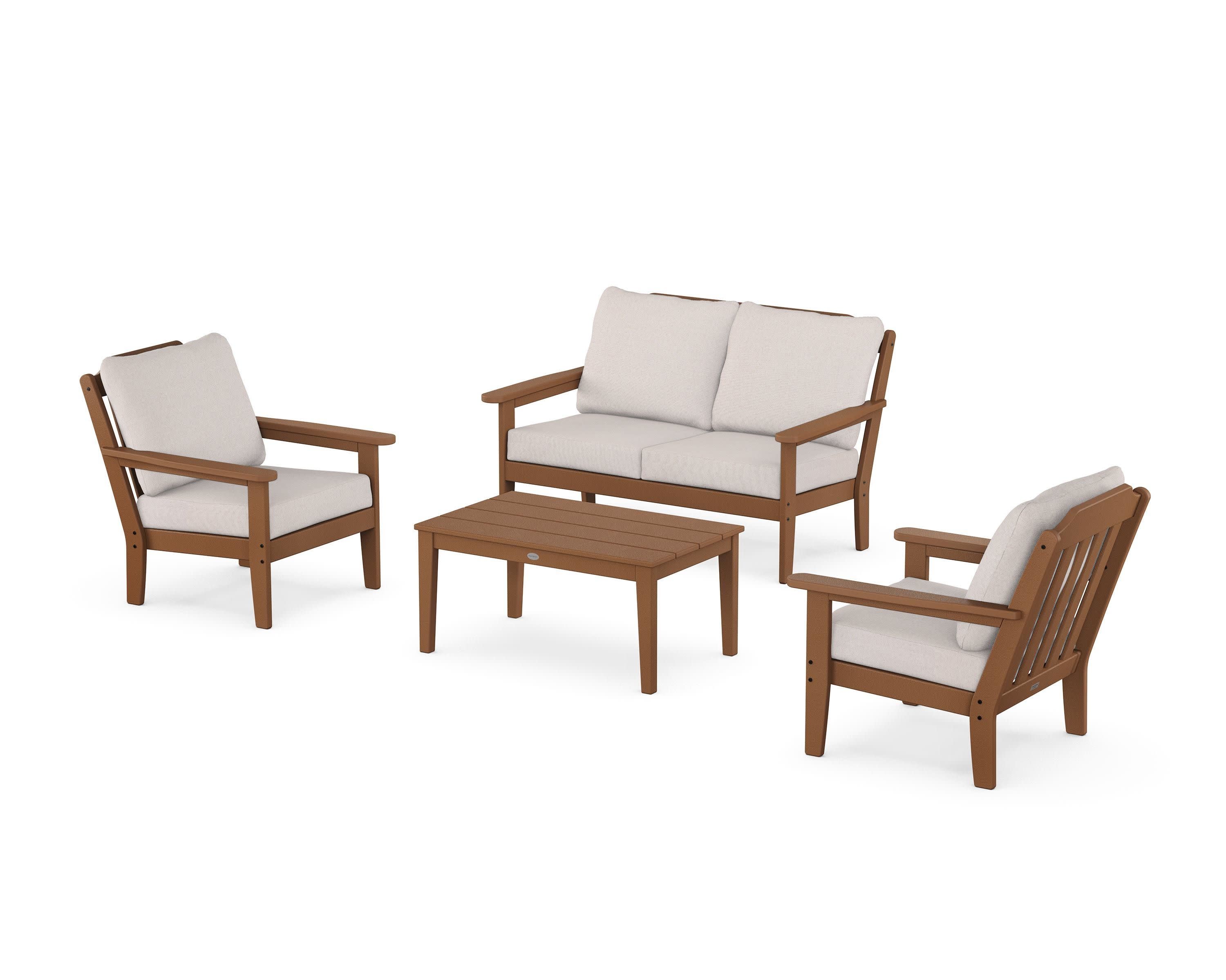 Cottage 4-Piece Deep Seating Set with Loveseat in Teak / Dune Burlap