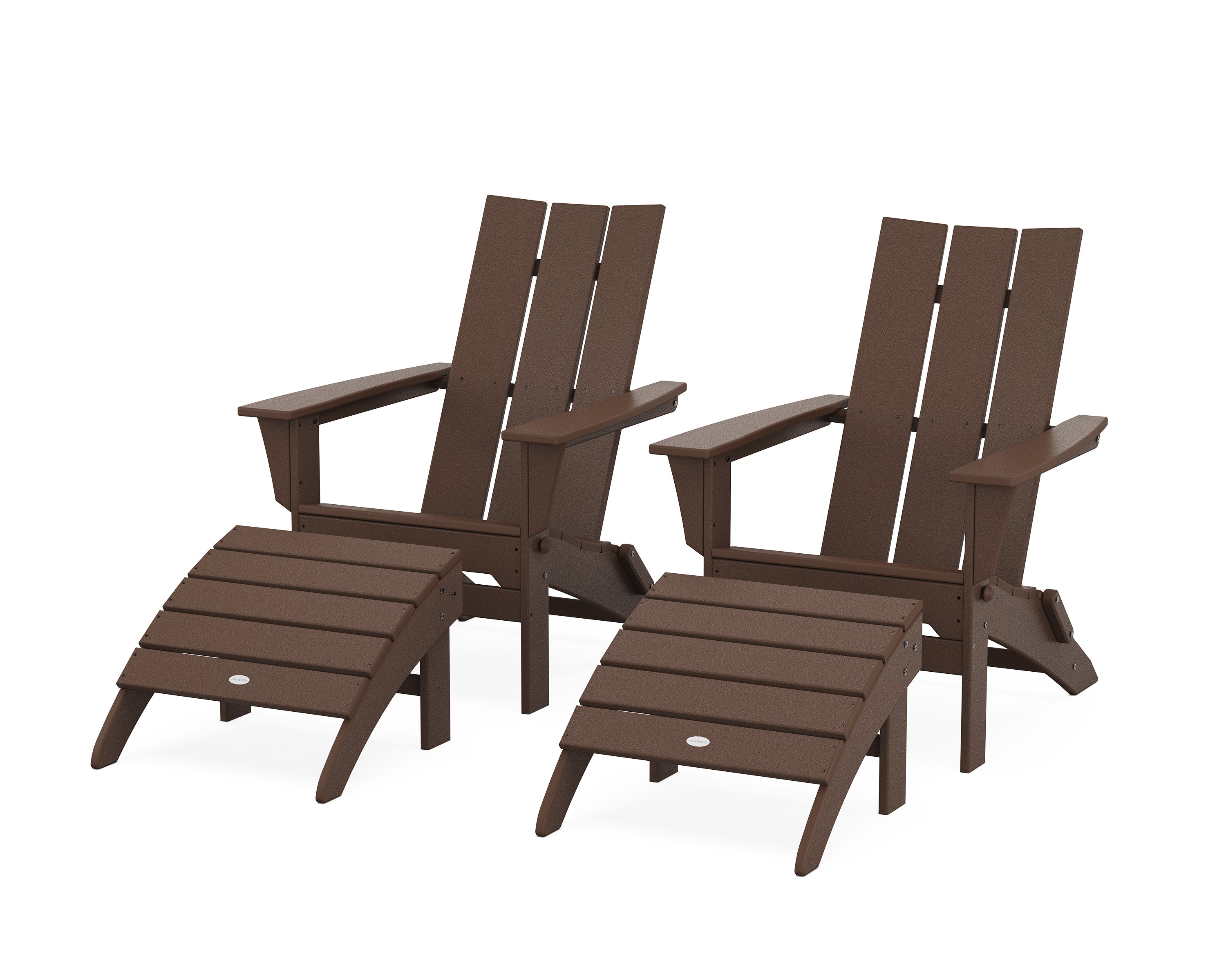 Modern Folding Adirondack Chair 4-Piece Set with Ottomans in Mahogany