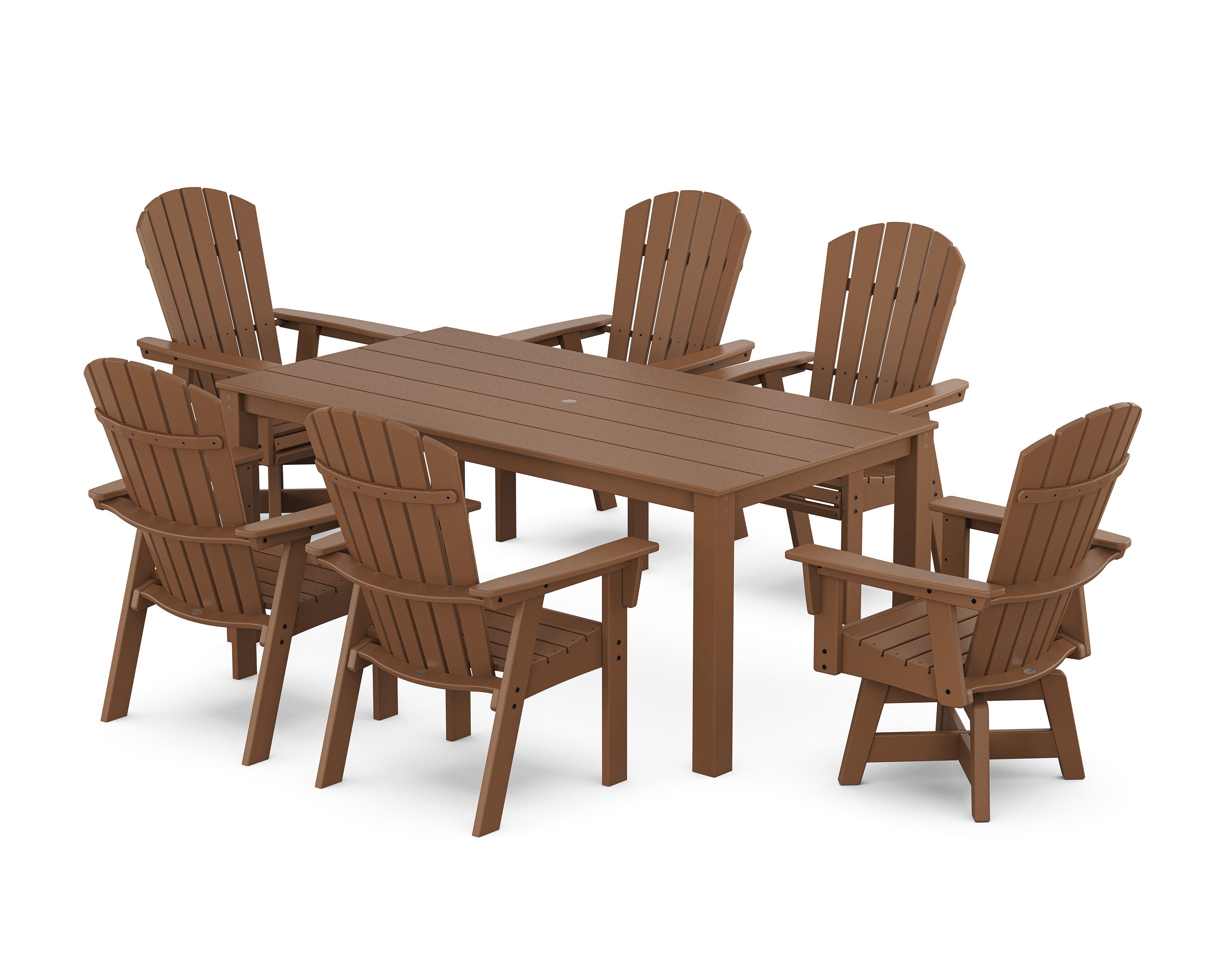 Nautical Curveback Adirondack Swivel 7-Piece Parsons Dining Set in Teak