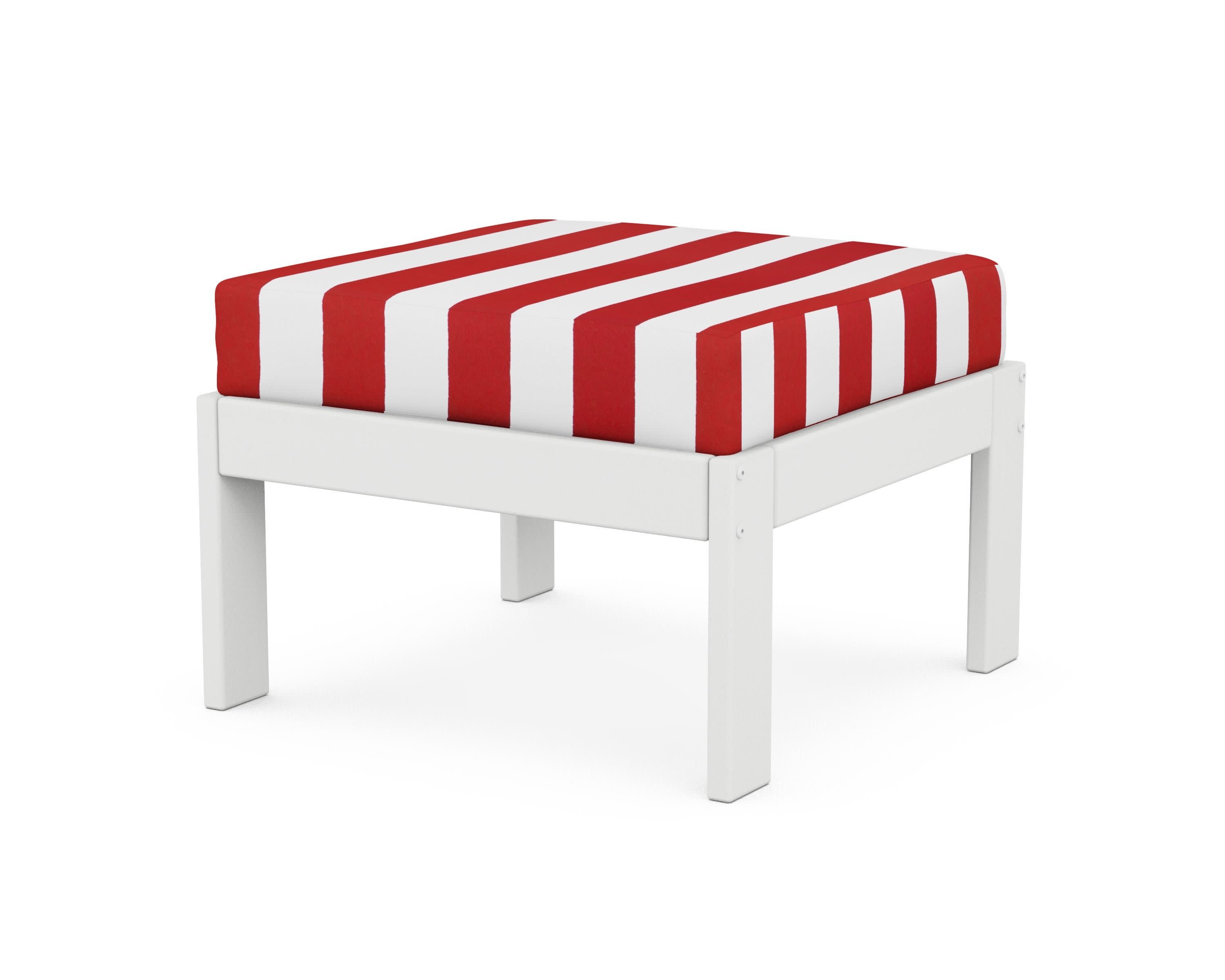 Vineyard Modular Ottoman in White / Cabana Stripe Crimson