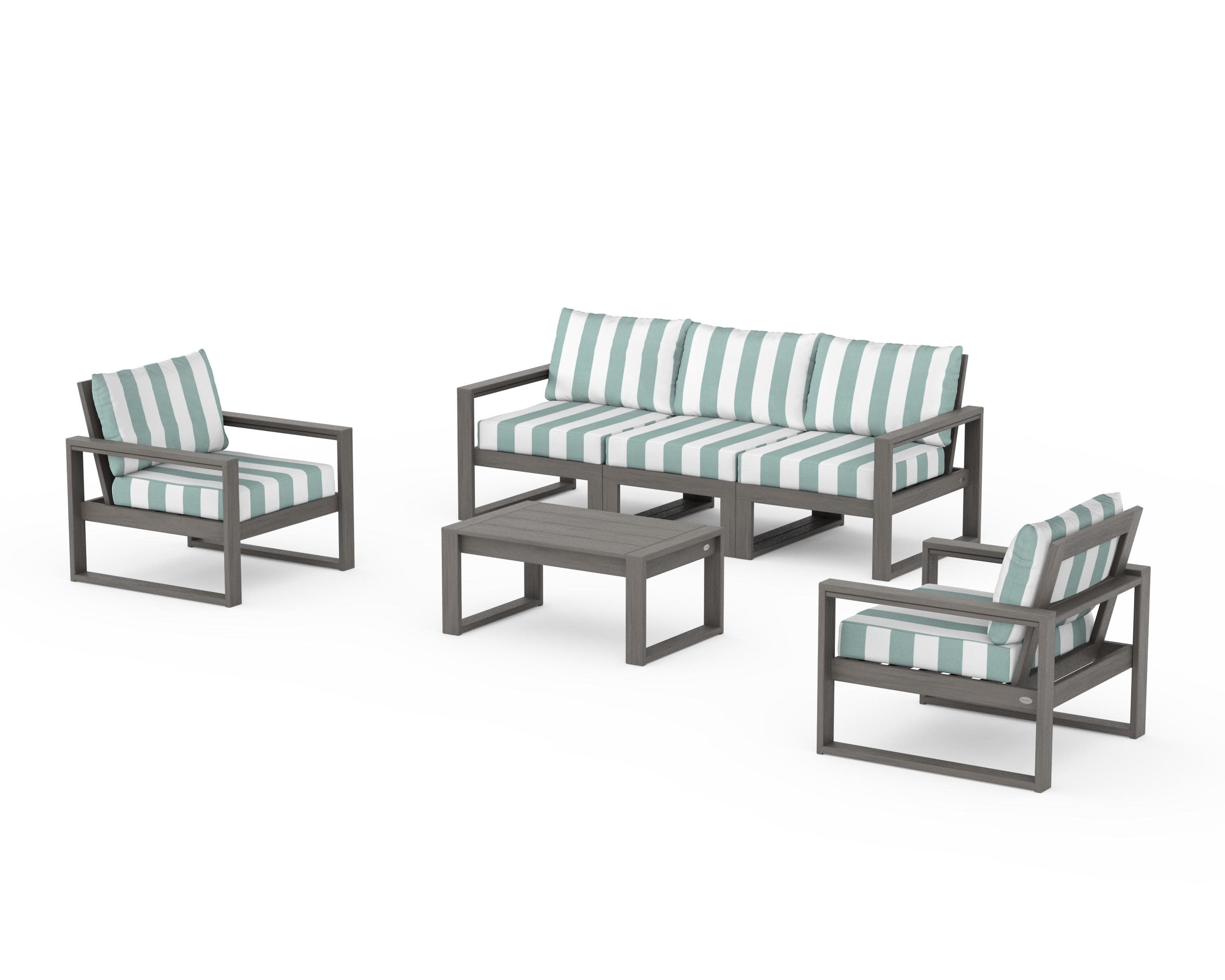 EDGE Sectional 4-Piece Deep Seating Set with Sofa in Driftwood / Cabana Stripe Glacier Spa
