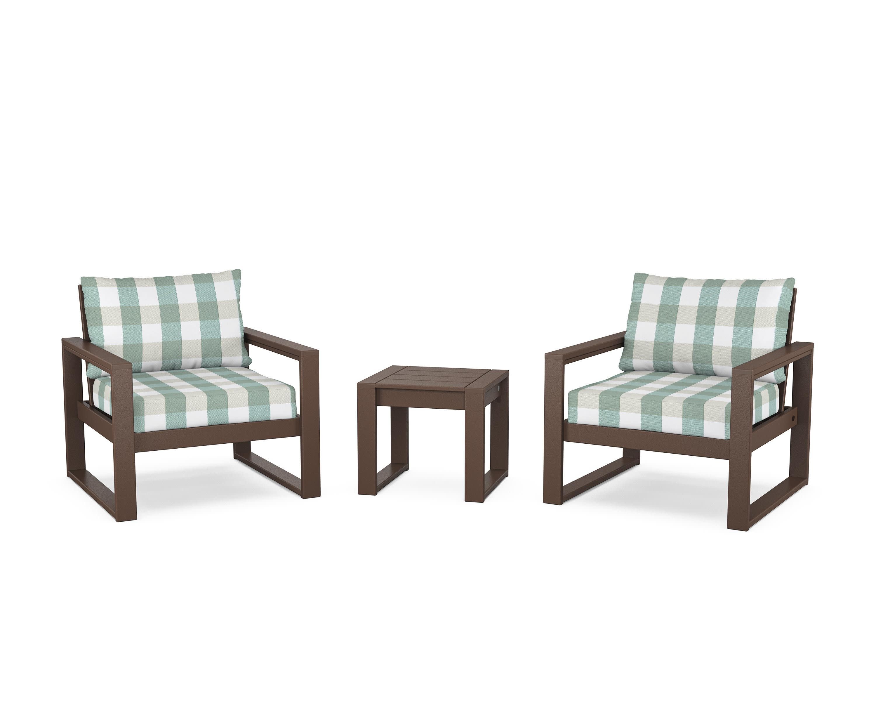 EDGE Sectional 3-Piece Deep Seating Set in Mahogany / Buffalo Plaid Glacier Spa