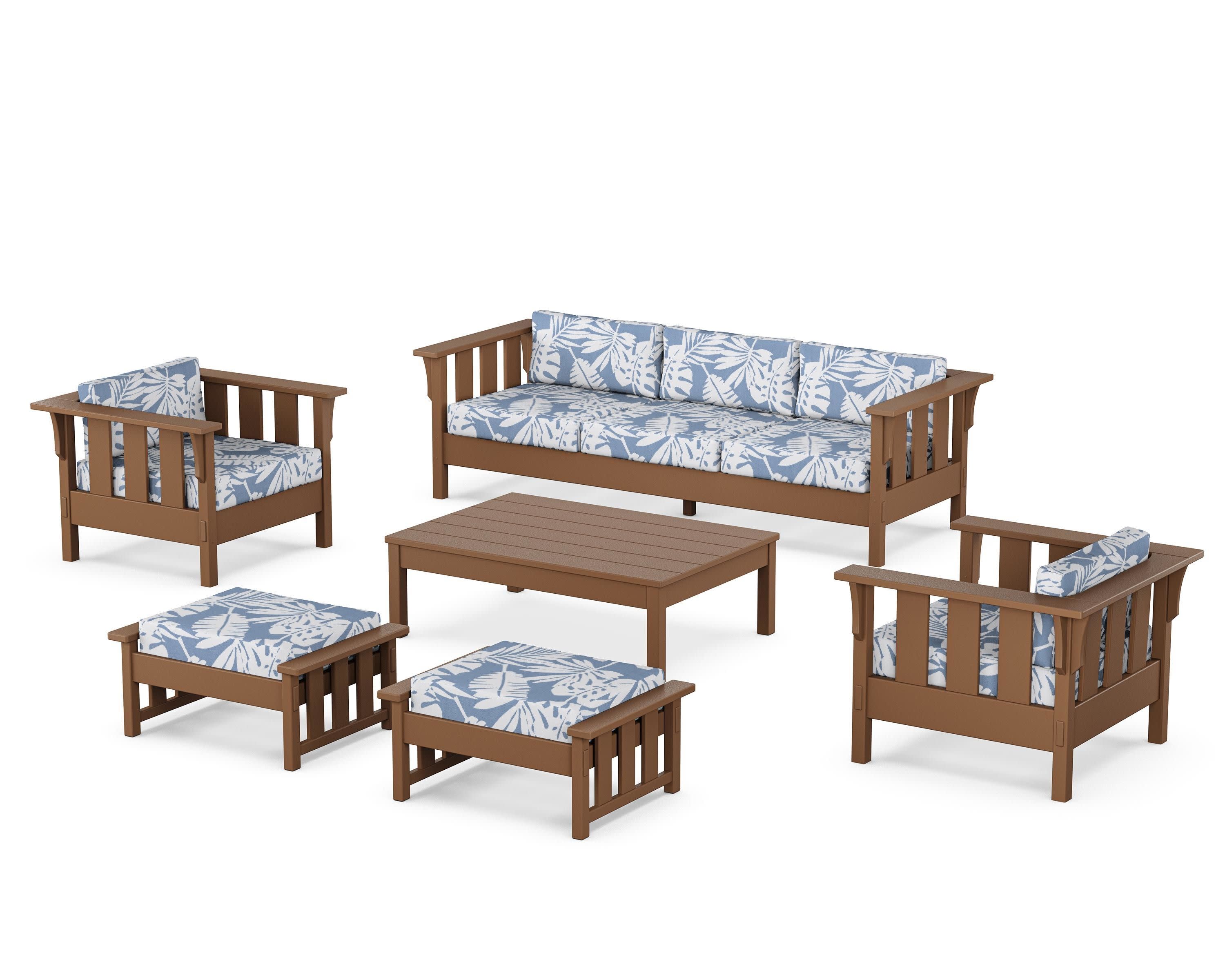 Acadia 6-Piece Lounge Sofa Set in Teak / Leaf Sky Blue
