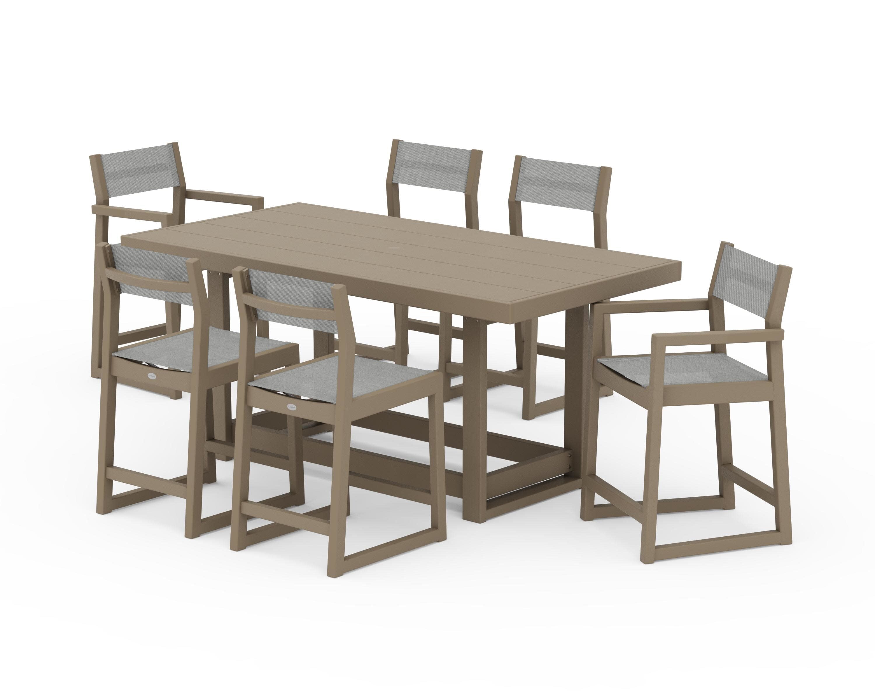 EDGE Sling 7-Piece Counter Table Set in Vintage Sahara / Metallic Sling