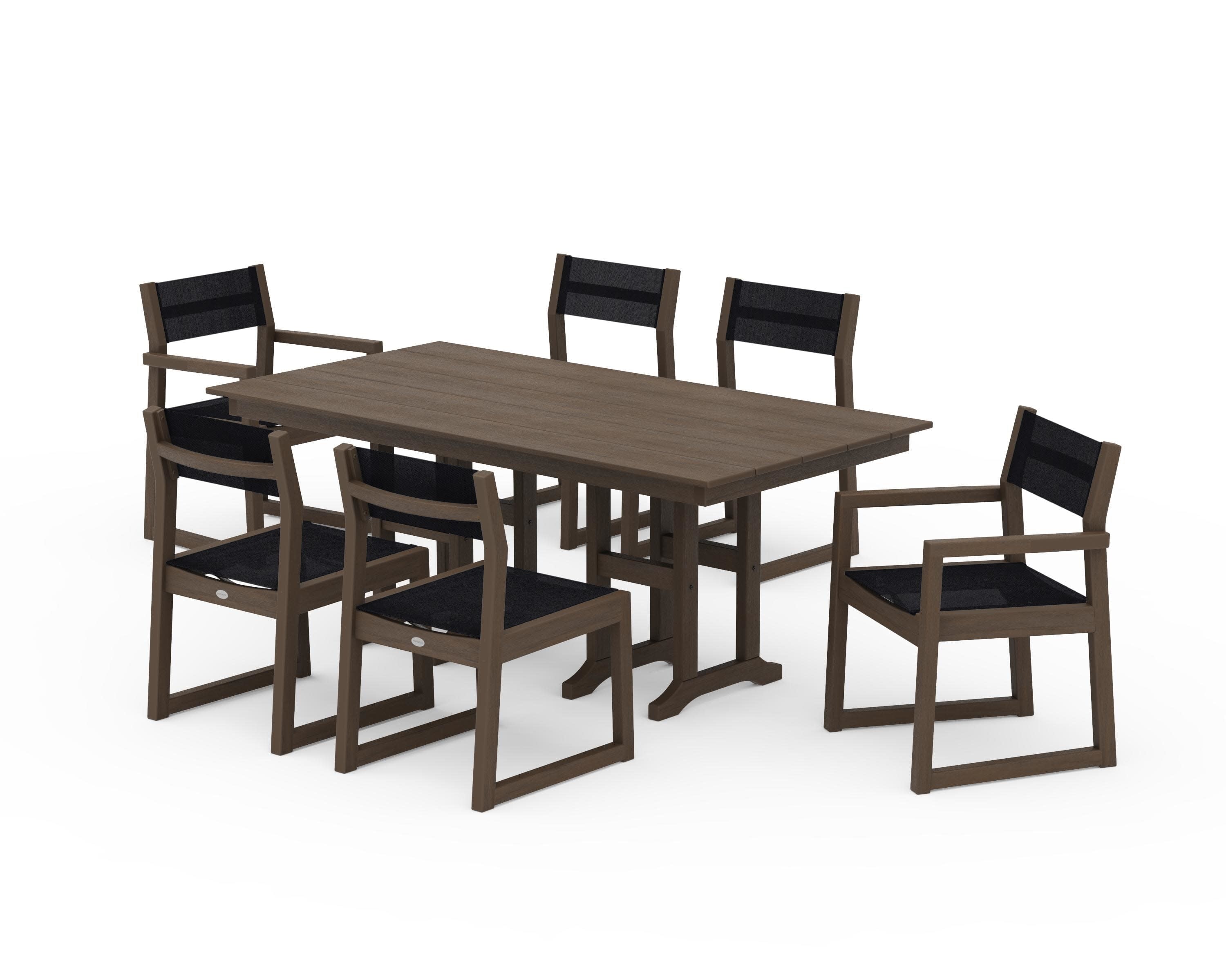EDGE Sling 7-Piece Farmhouse Dining Set in Kona / Black Sling