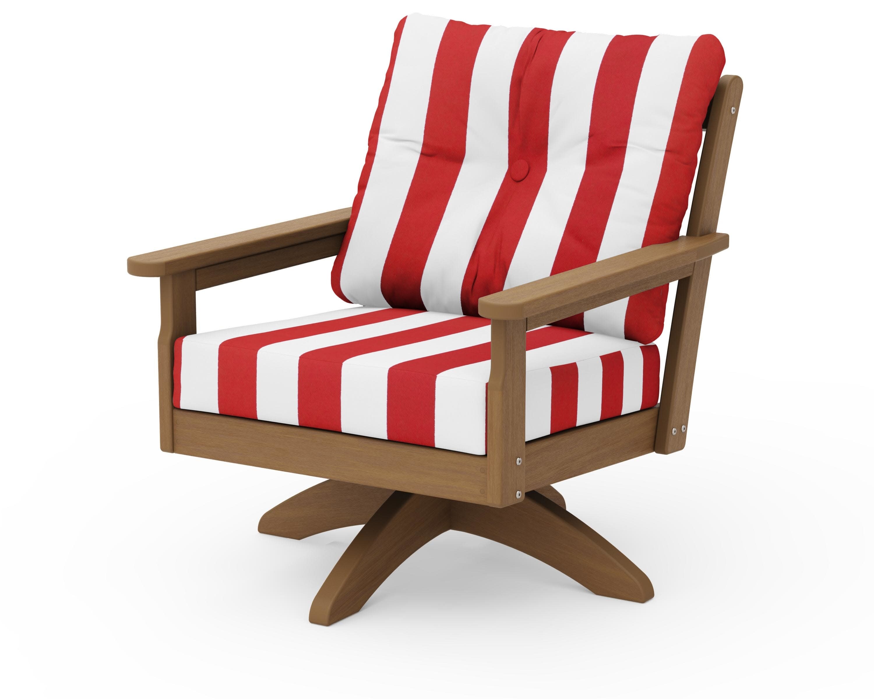 Vineyard Deep Seating Swivel Chair in Natural / Cabana Stripe Crimson