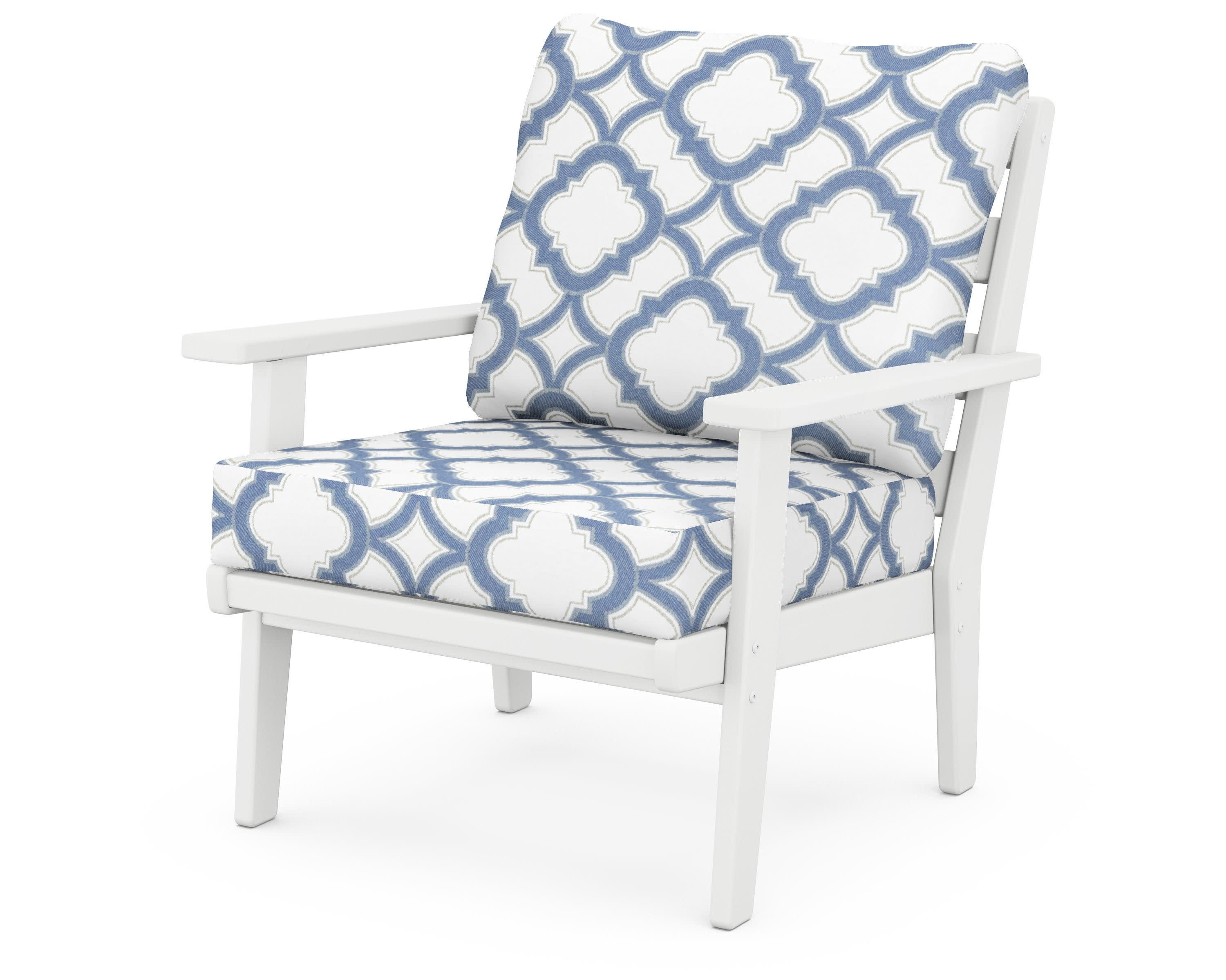 Grant Park Deep Seating Chair in White / Trellis Sky Blue