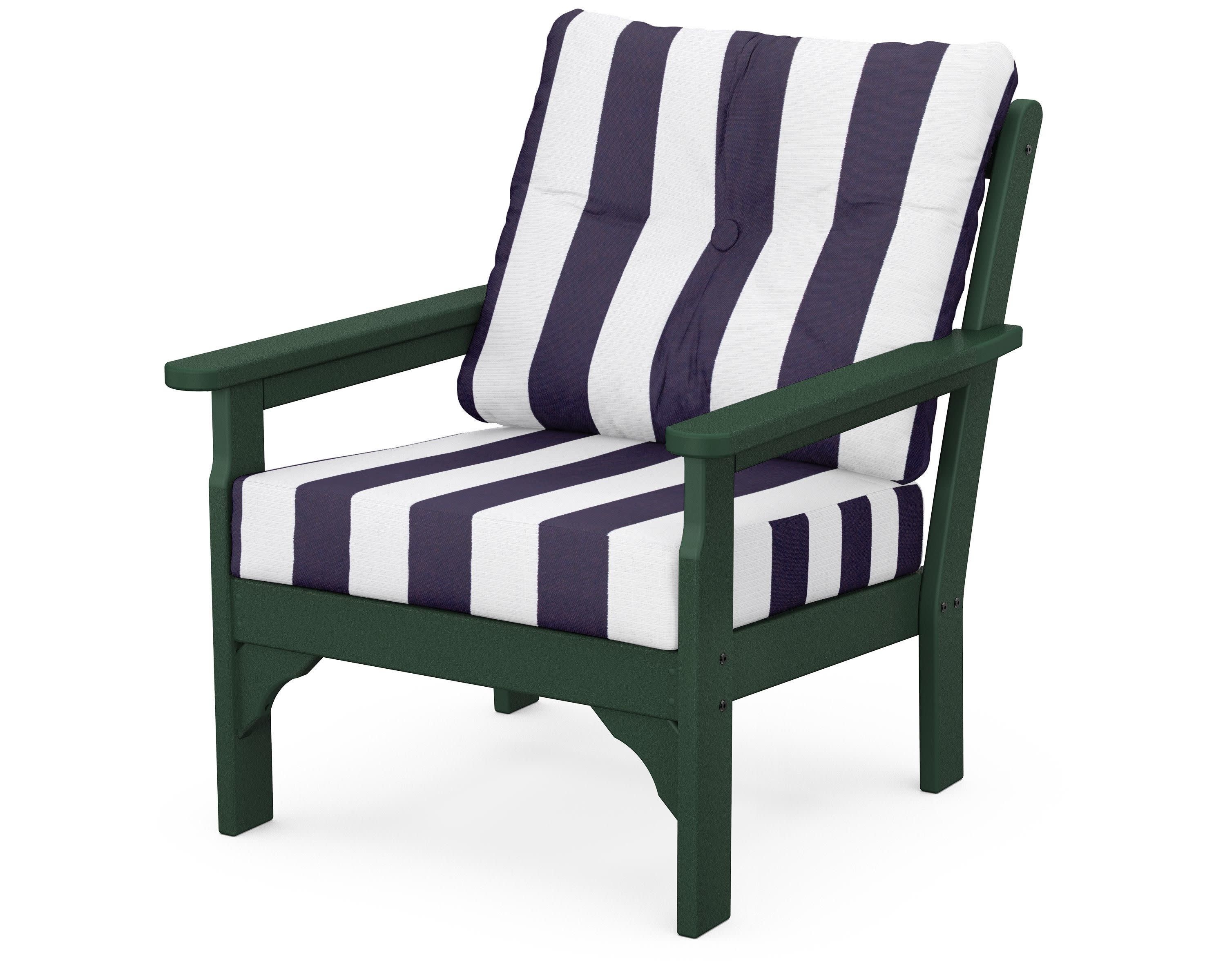 Vineyard Deep Seating Chair in Green / Cabana Stripe Navy