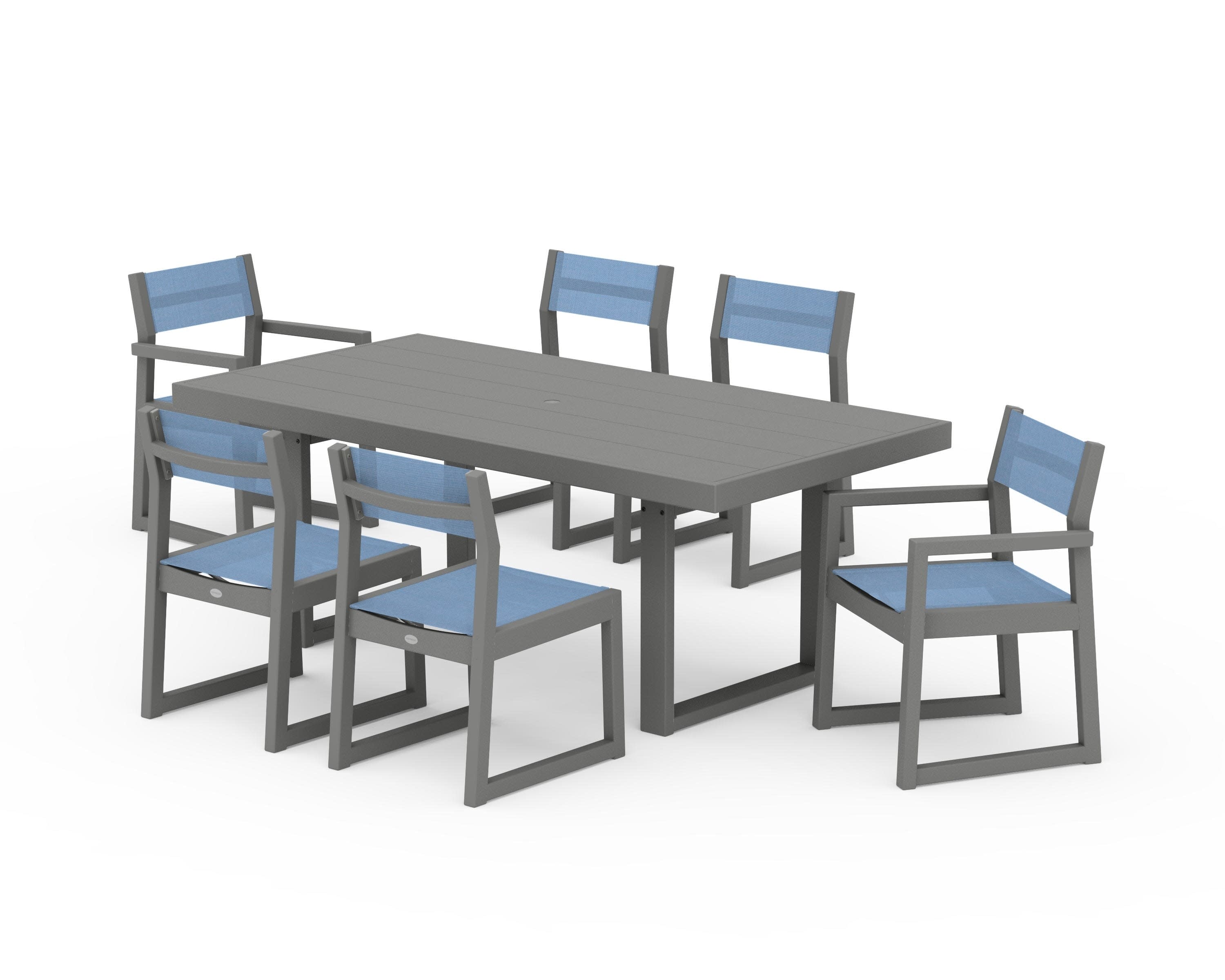 EDGE Sling 7-Piece Dining Set in Slate Grey / Poolside Sling
