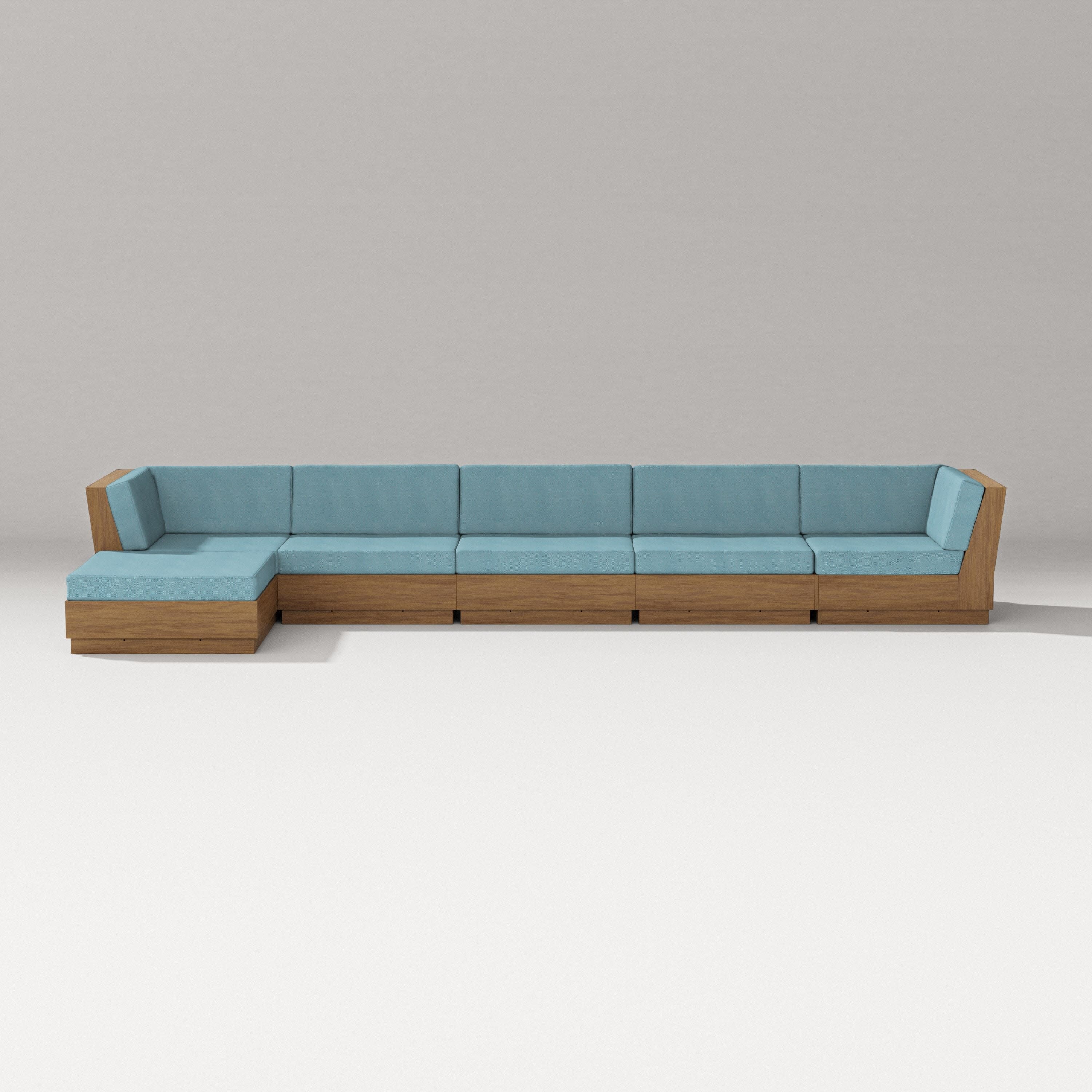 Elevate 6-Piece Chaise Sectional in Natural / Lattice Sky Blue