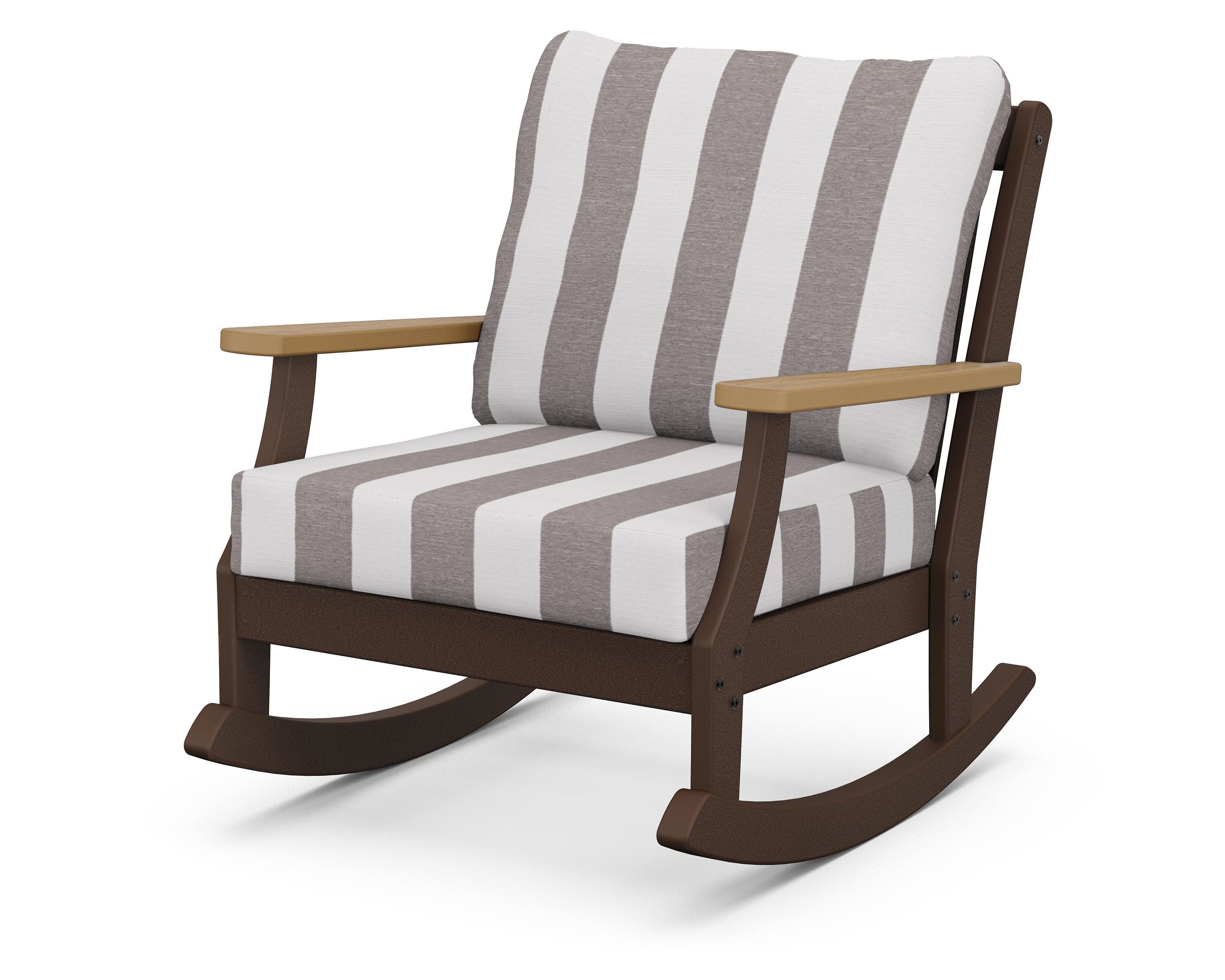 Braxton Deep Seating Rocking Chair in Mahogany / Natural / Cabana Stripe Grey Mist