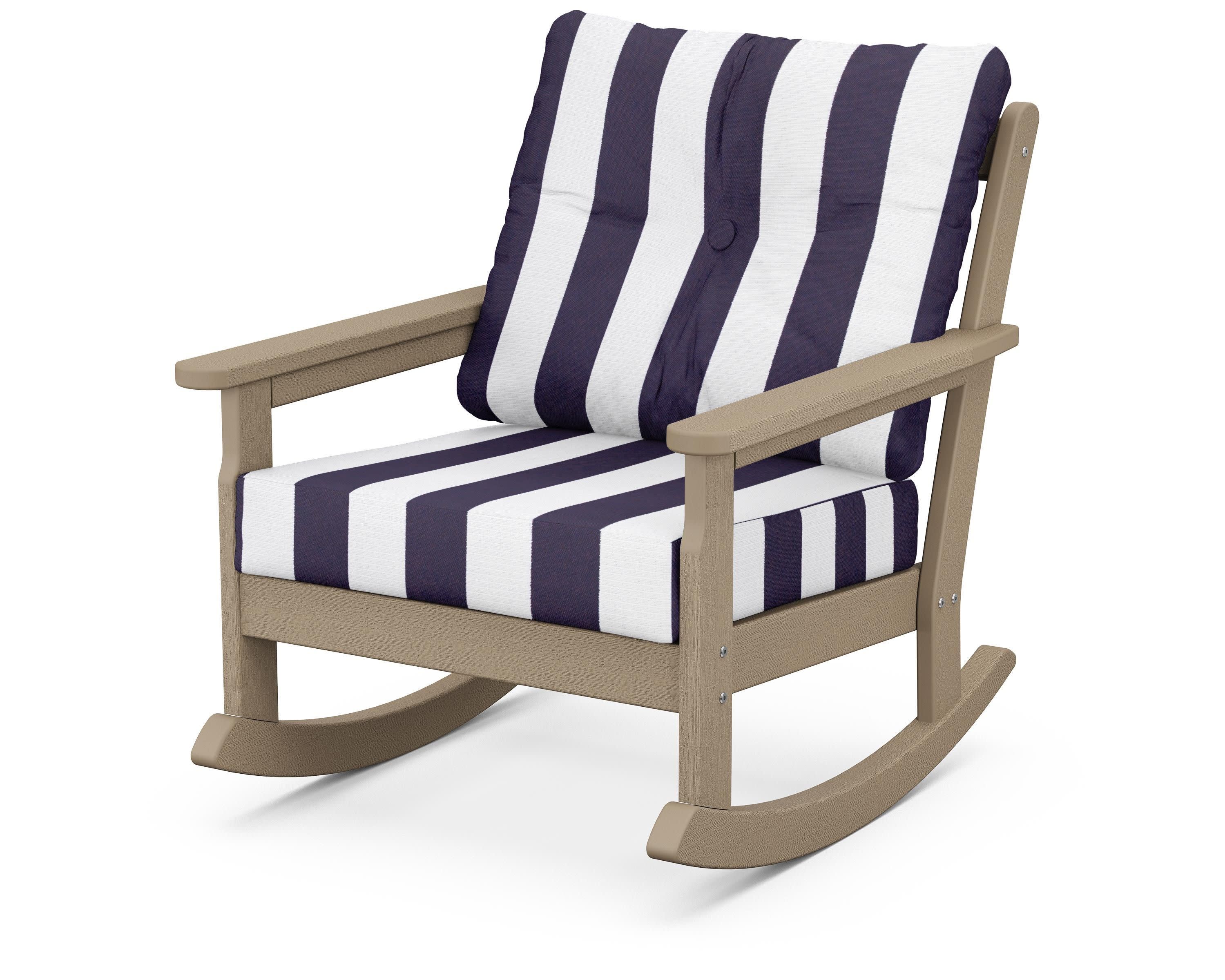 Vineyard Deep Seating Rocking Chair in Vintage Sahara / Cabana Stripe Navy