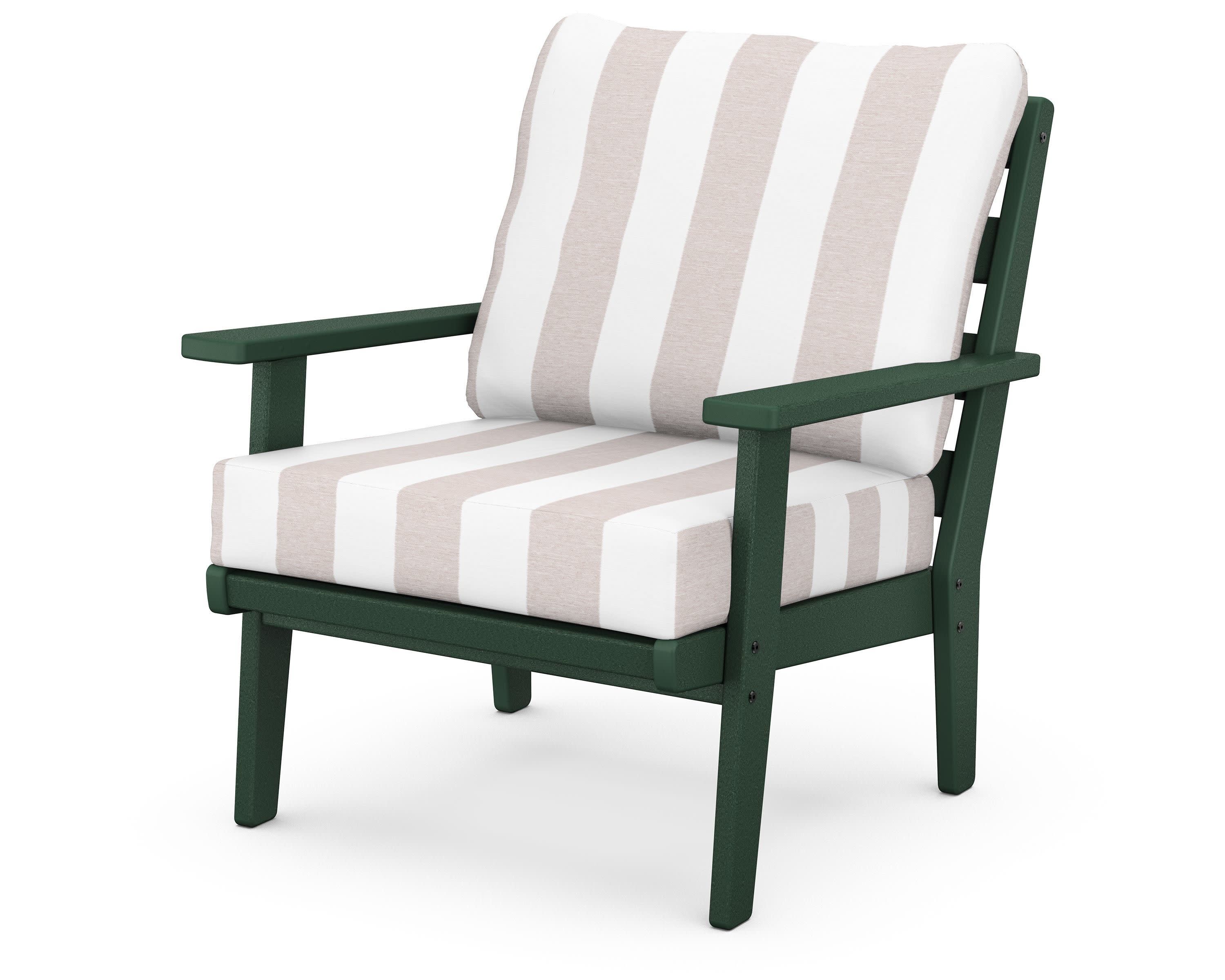 Grant Park Deep Seating Chair in Green / Cabana Stripe Dune Burlap