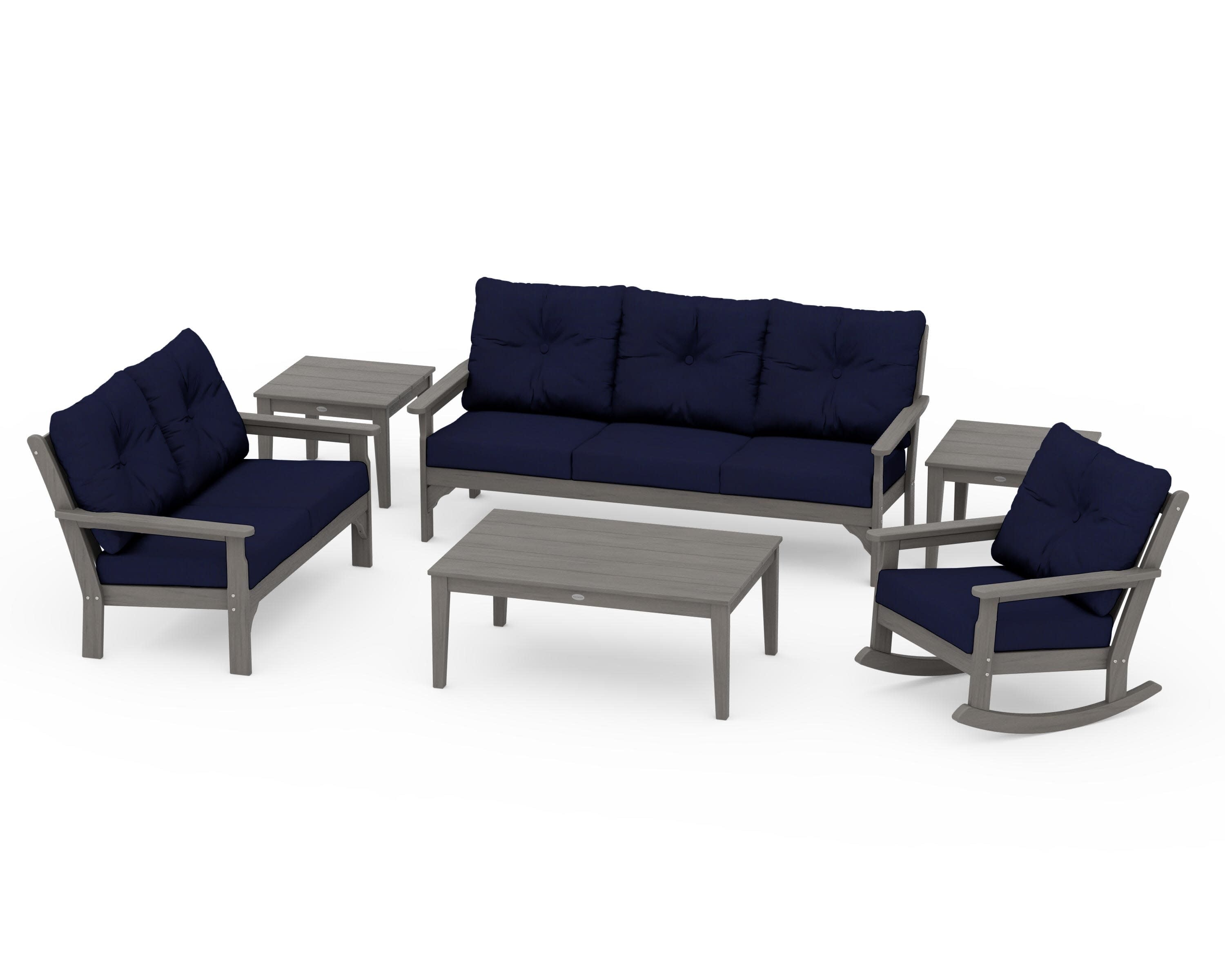 Vineyard 6-Piece Deep Seating Set in Driftwood / Navy